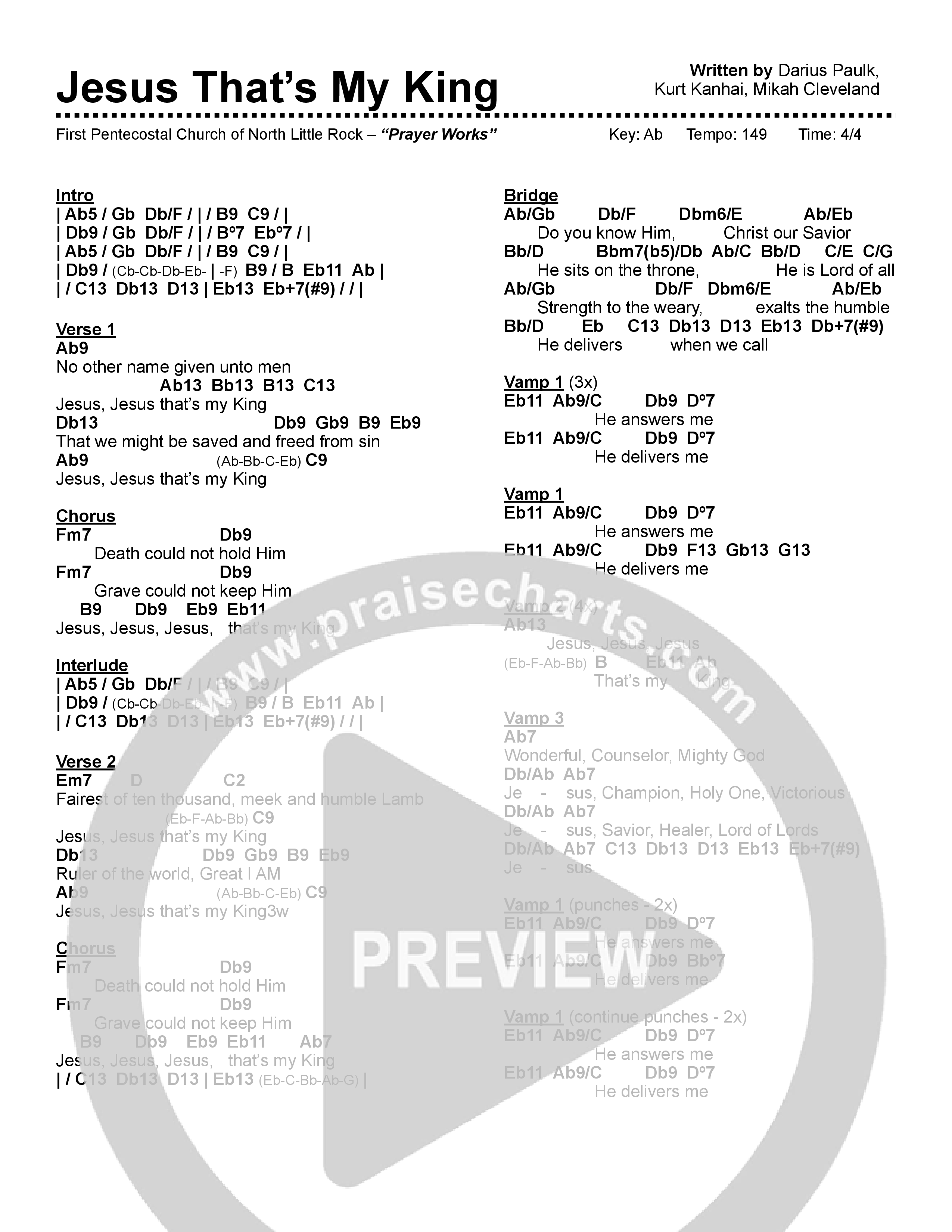 Jesus That's My King Chord Chart (First Pentecostal Church North Little Rock)
