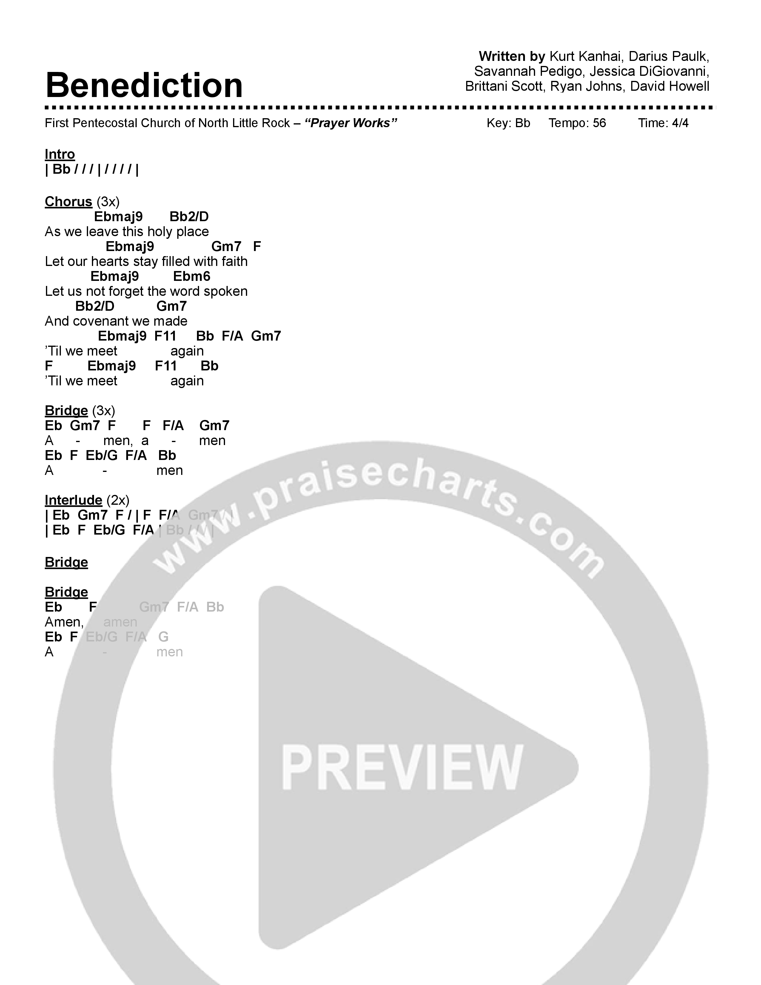 Benediction Chord Chart (First Pentecostal Church North Little Rock)