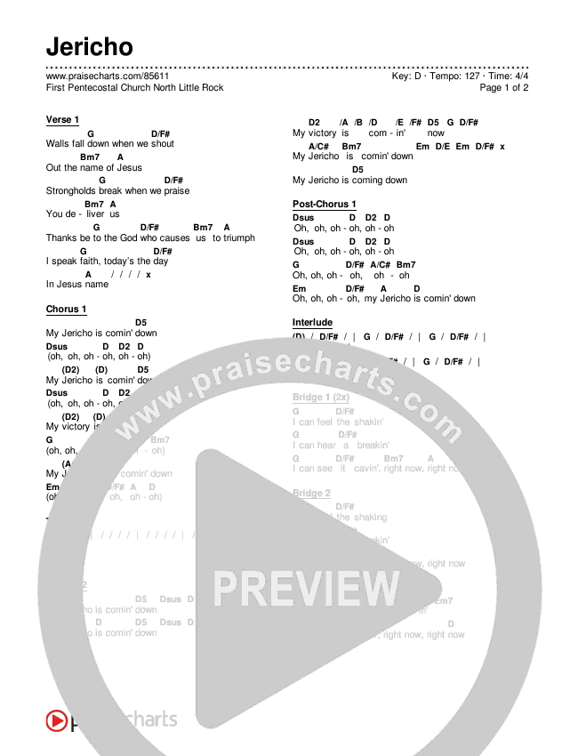 Jericho Chords & Lyrics (First Pentecostal Church North Little Rock)