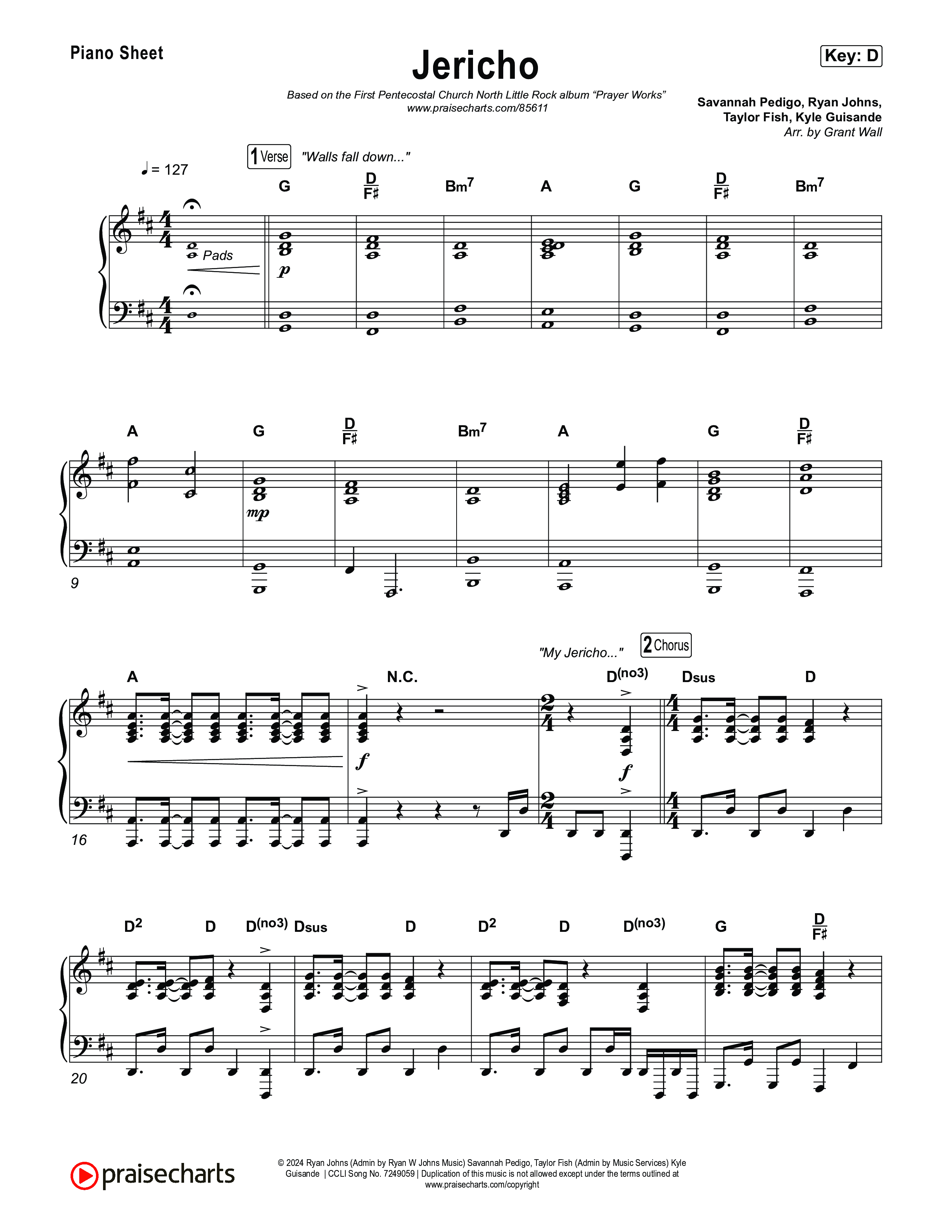 Jericho Piano Sheet (First Pentecostal Church North Little Rock)