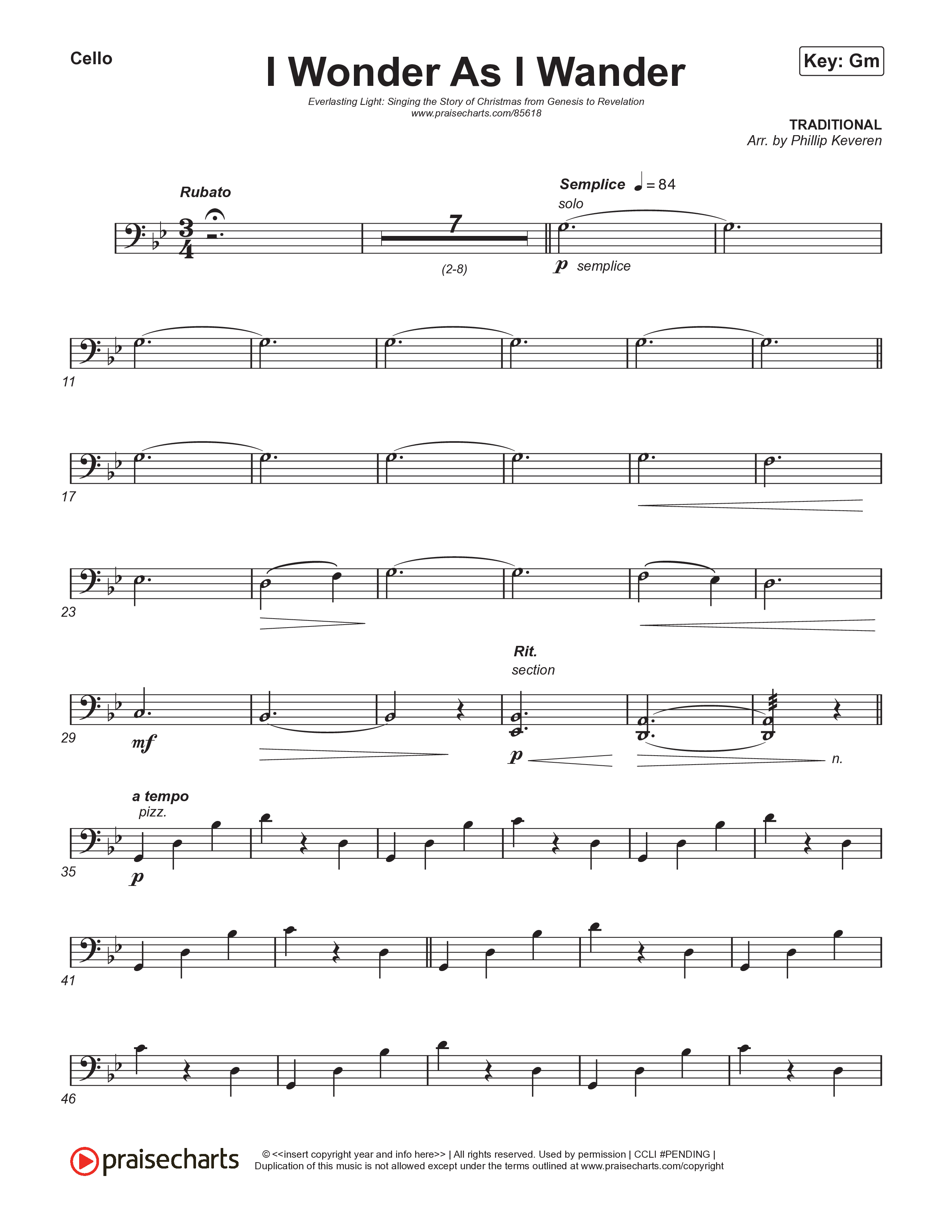 I Wonder As I Wander (Live) Cello (Museum Of The Bible / Tasha Layton / Indiana Wesleyan University Choir / Arr. Philip Keveren)