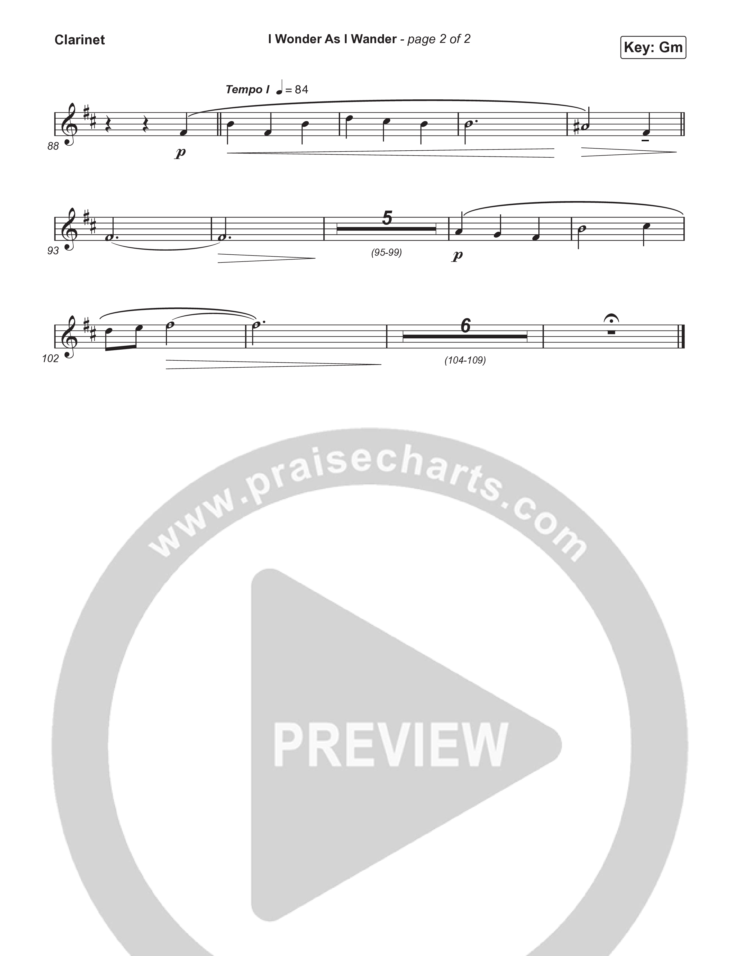 I Wonder As I Wander (Live) Clarinet 1,2 (Museum Of The Bible / Tasha Layton / Indiana Wesleyan University Choir / Arr. Philip Keveren)