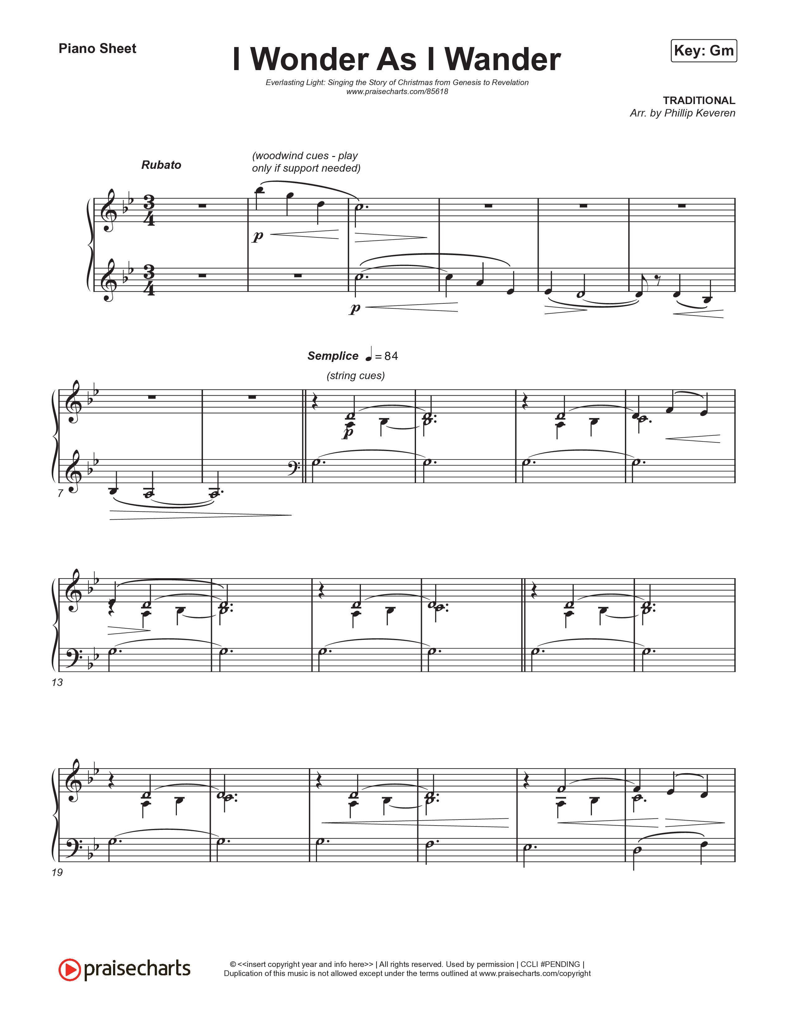 I Wonder As I Wander (Live) Piano Sheet (Museum Of The Bible / Tasha Layton / Indiana Wesleyan University Choir / Arr. Philip Keveren)