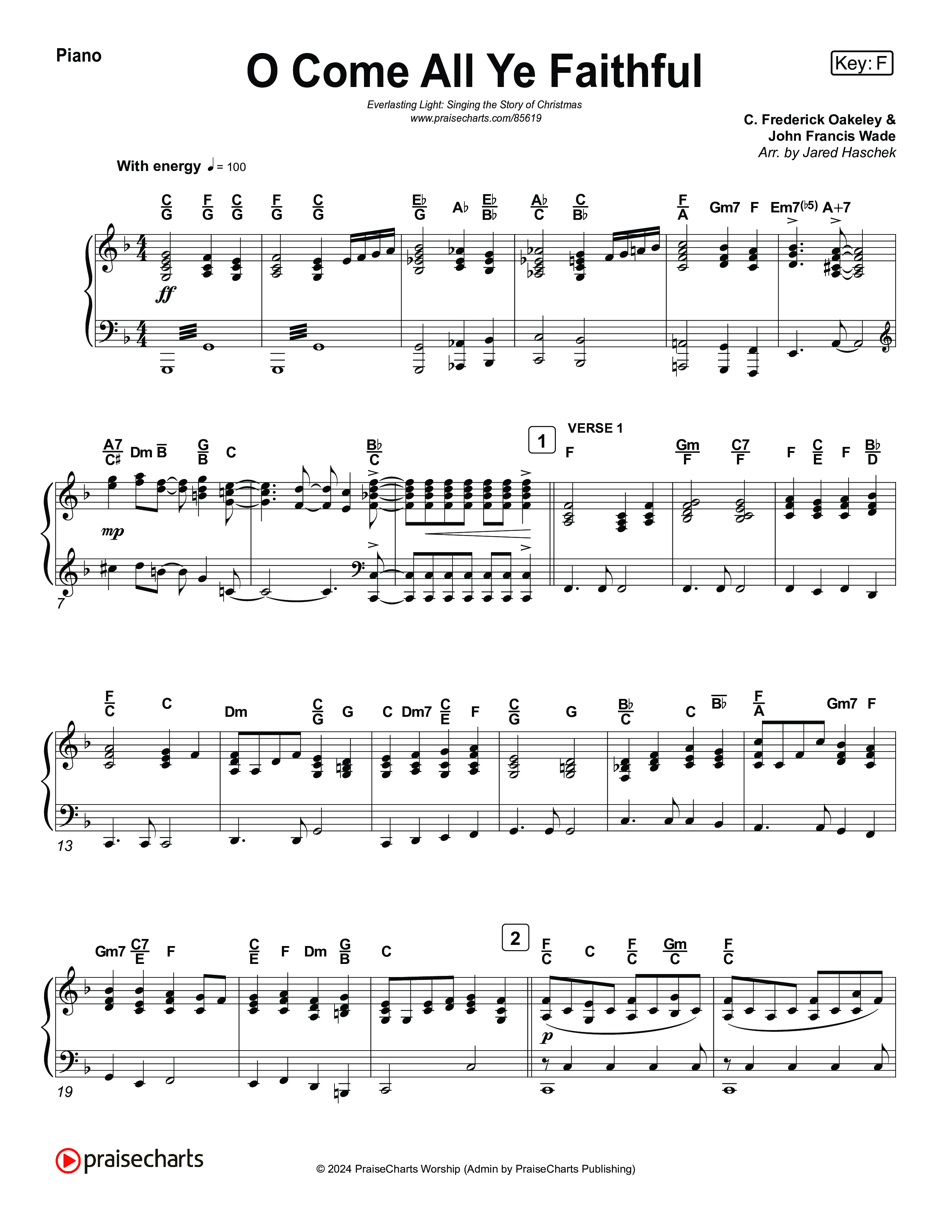 O Come All Ye Faithful (Live) Piano Sheet (Museum Of The Bible / Arr. Jared Haschek / Tasha Layton / Anthony Evans / Indiana Wesleyan University Choir)