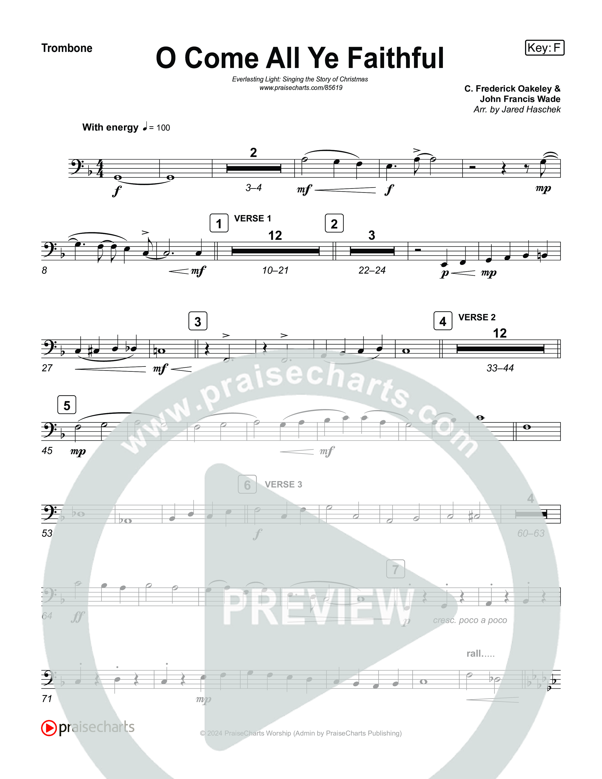 O Come All Ye Faithful (Live) Trombone 1,2 (Museum Of The Bible / Arr. Jared Haschek / Tasha Layton / Anthony Evans / Indiana Wesleyan University Choir)