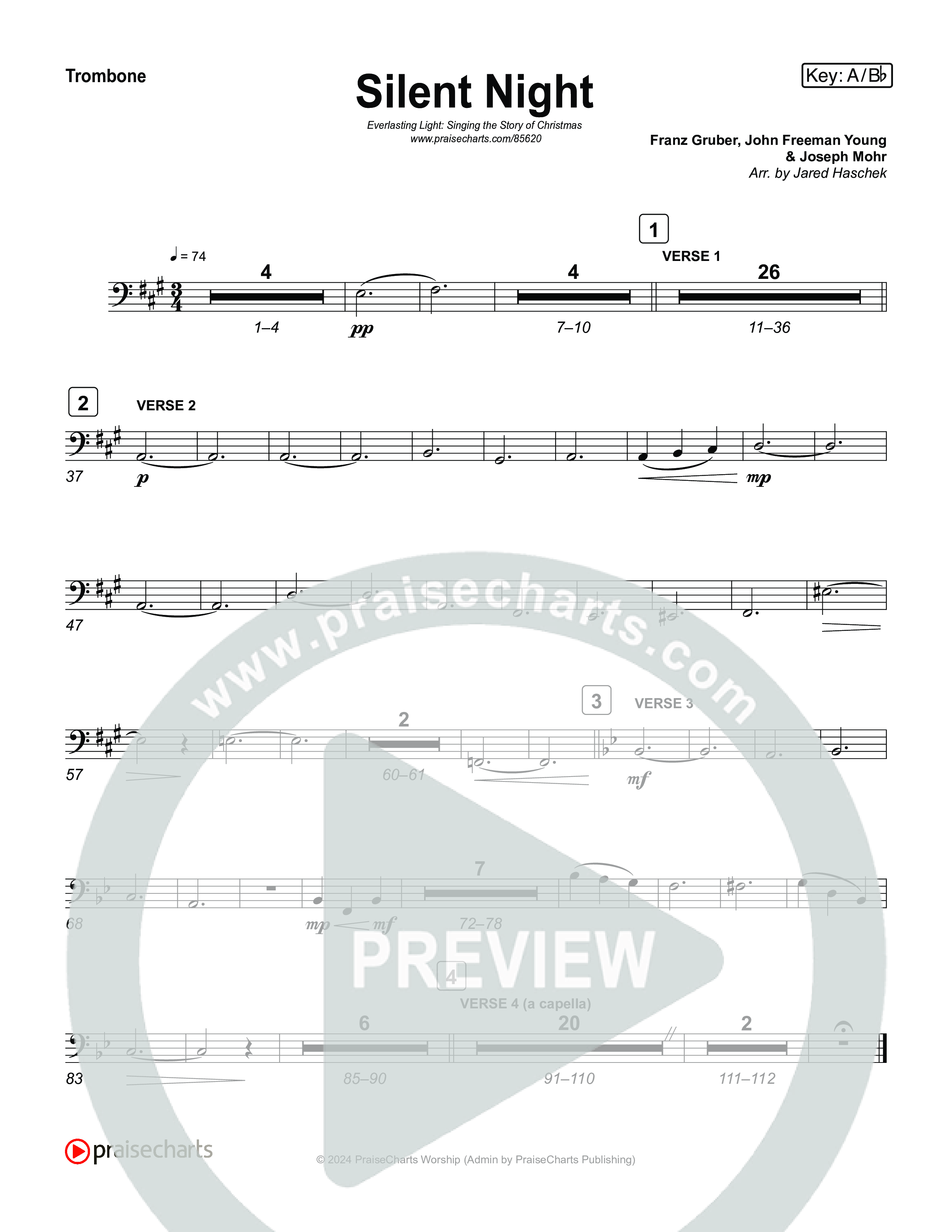 Silent Night (Live) Trombone 1,2 (Museum Of The Bible / Indiana Wesleyan University Choir / Arr. Jared Haschek)