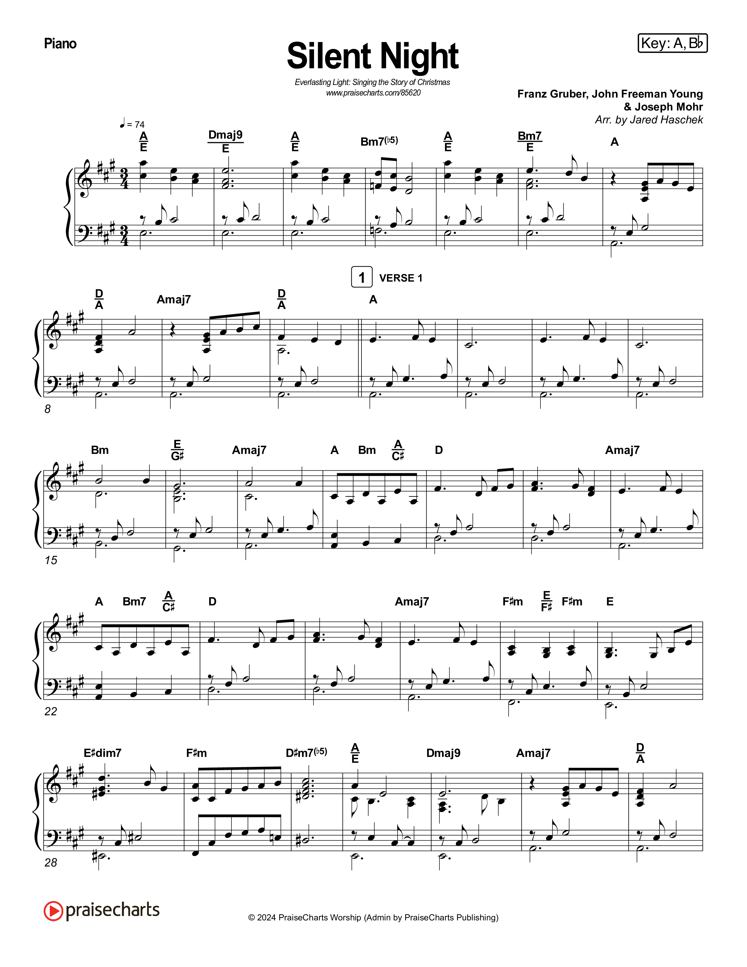 Silent Night (Live) Piano Sheet (Museum Of The Bible / Indiana Wesleyan University Choir / Arr. Jared Haschek)