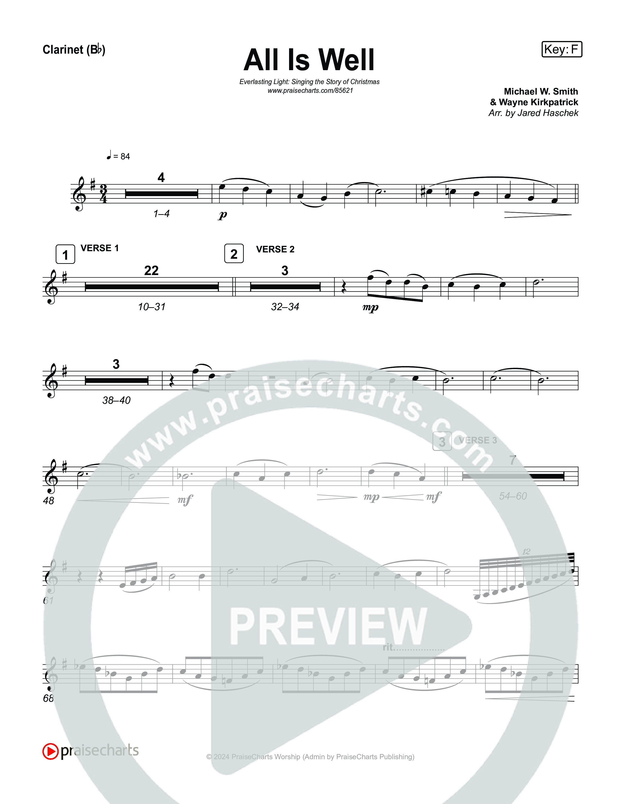 All Is Well (Live) Clarinet 1,2 (Museum Of The Bible / Anthony Evans / Tasha Layton / Indiana Wesleyan University Choir / Arr. Jared Haschek)