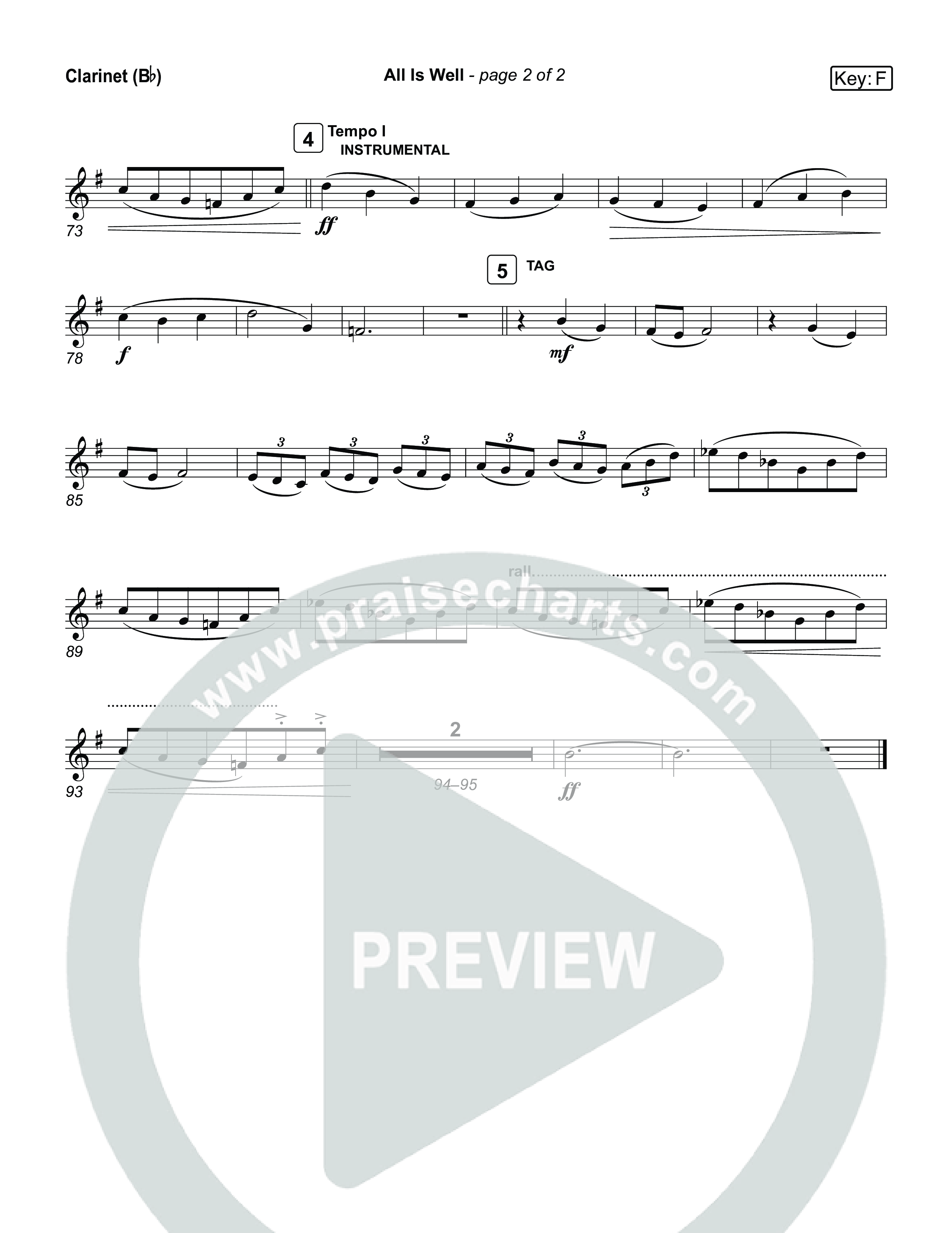 All Is Well (Live) Clarinet 1,2 (Museum Of The Bible / Anthony Evans / Tasha Layton / Indiana Wesleyan University Choir / Arr. Jared Haschek)