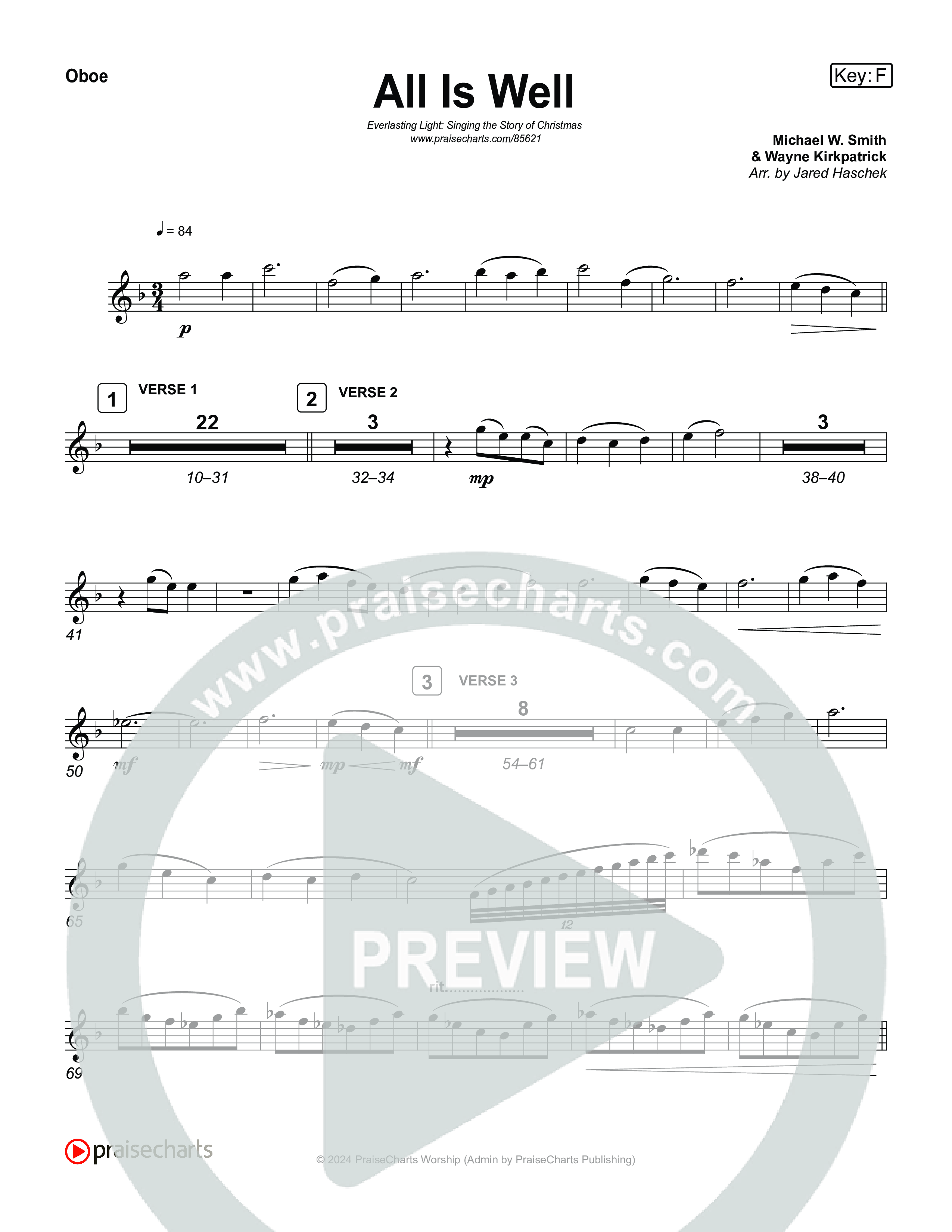 All Is Well (Live) Oboe (Museum Of The Bible / Anthony Evans / Tasha Layton / Indiana Wesleyan University Choir / Arr. Jared Haschek)