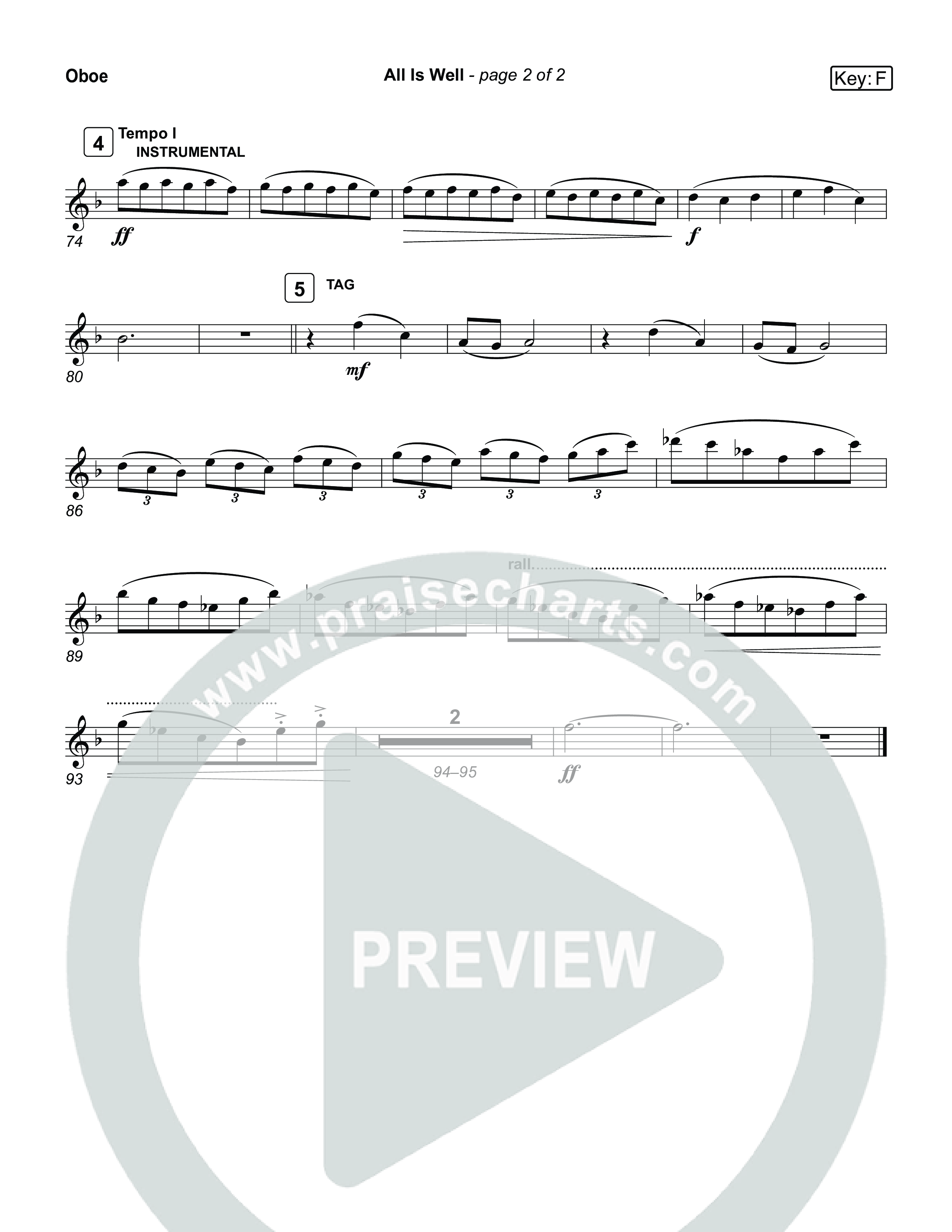 All Is Well (Live) Oboe (Museum Of The Bible / Anthony Evans / Tasha Layton / Indiana Wesleyan University Choir / Arr. Jared Haschek)