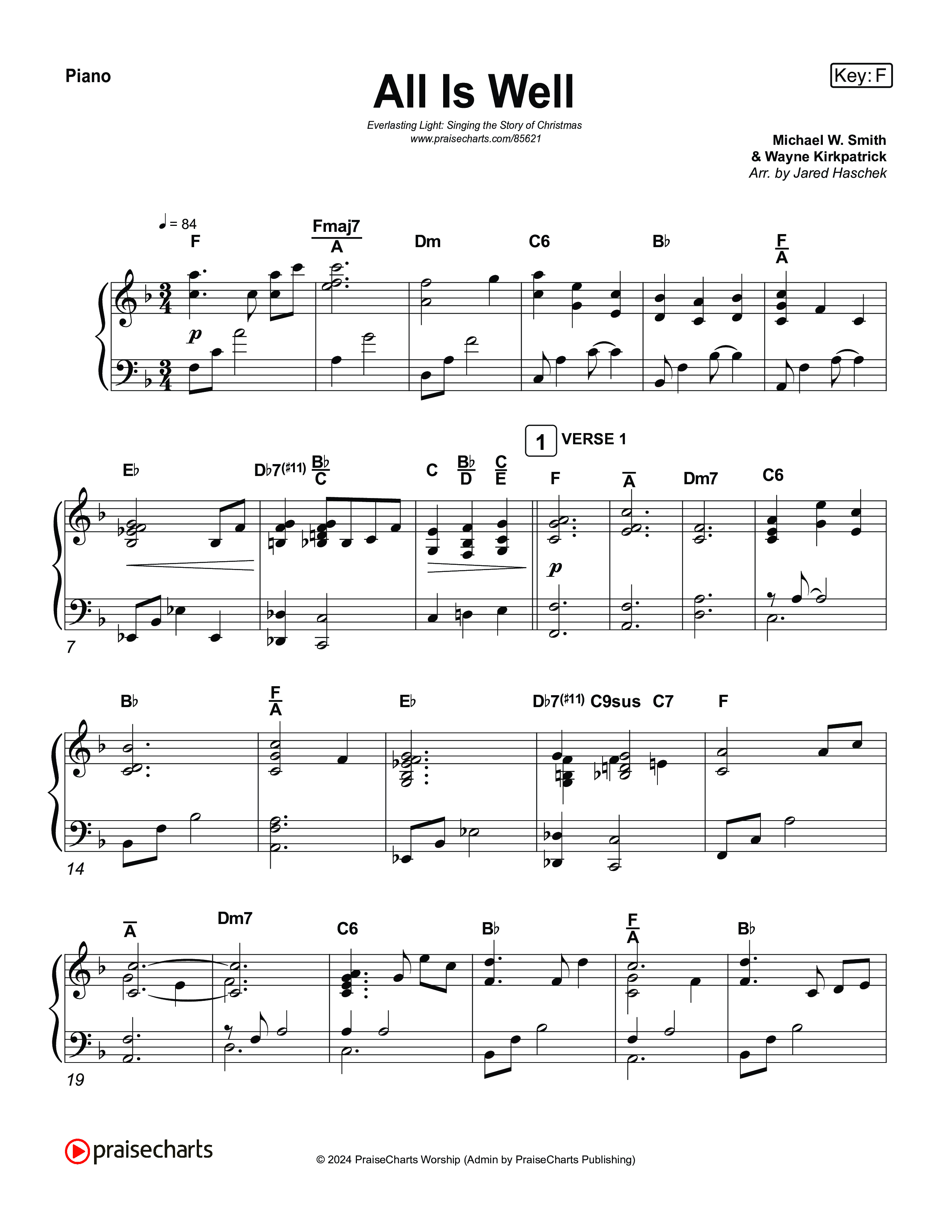 All Is Well (Live) Piano Sheet (Museum Of The Bible / Anthony Evans / Tasha Layton / Indiana Wesleyan University Choir / Arr. Jared Haschek)