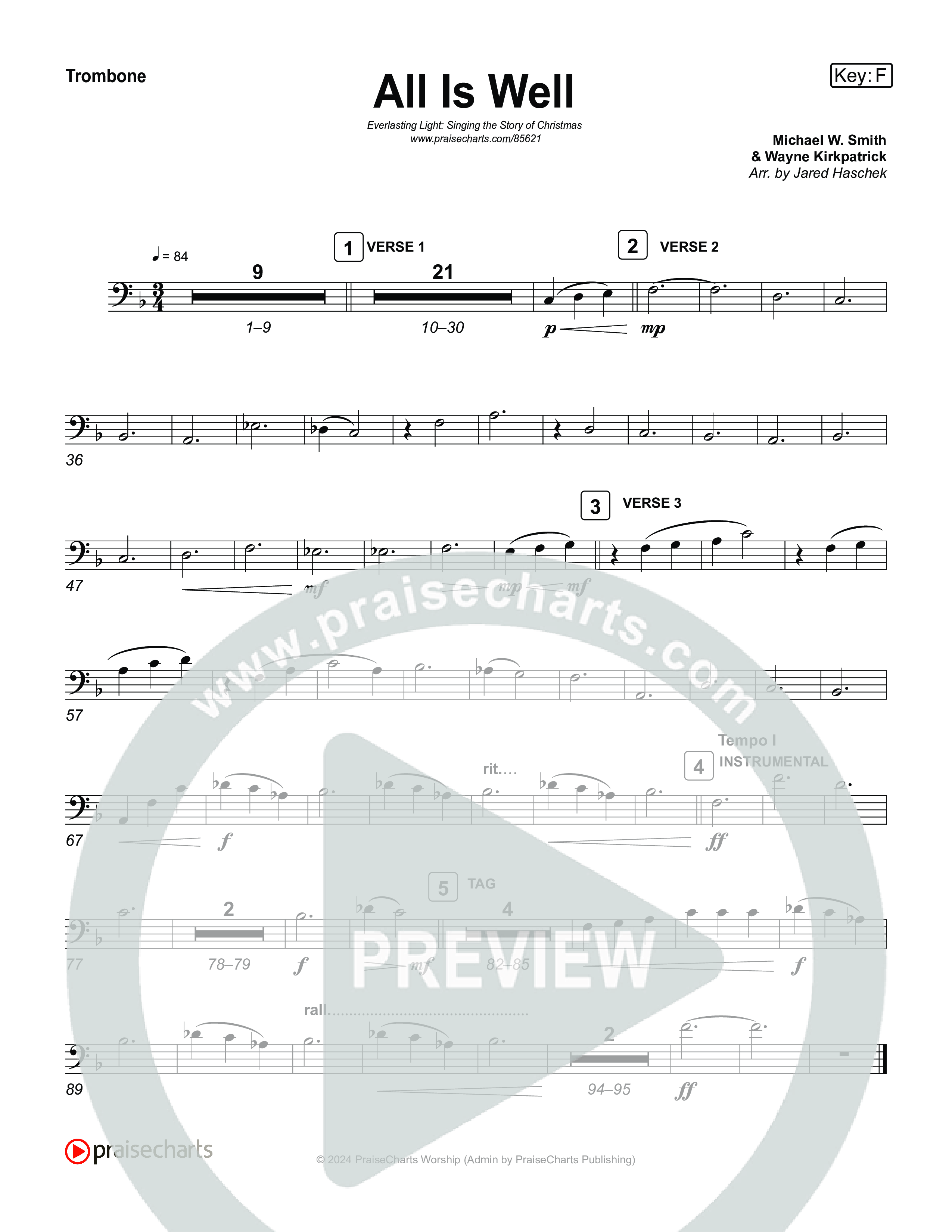 All Is Well (Live) Trombone 1,2 (Museum Of The Bible / Anthony Evans / Tasha Layton / Indiana Wesleyan University Choir / Arr. Jared Haschek)