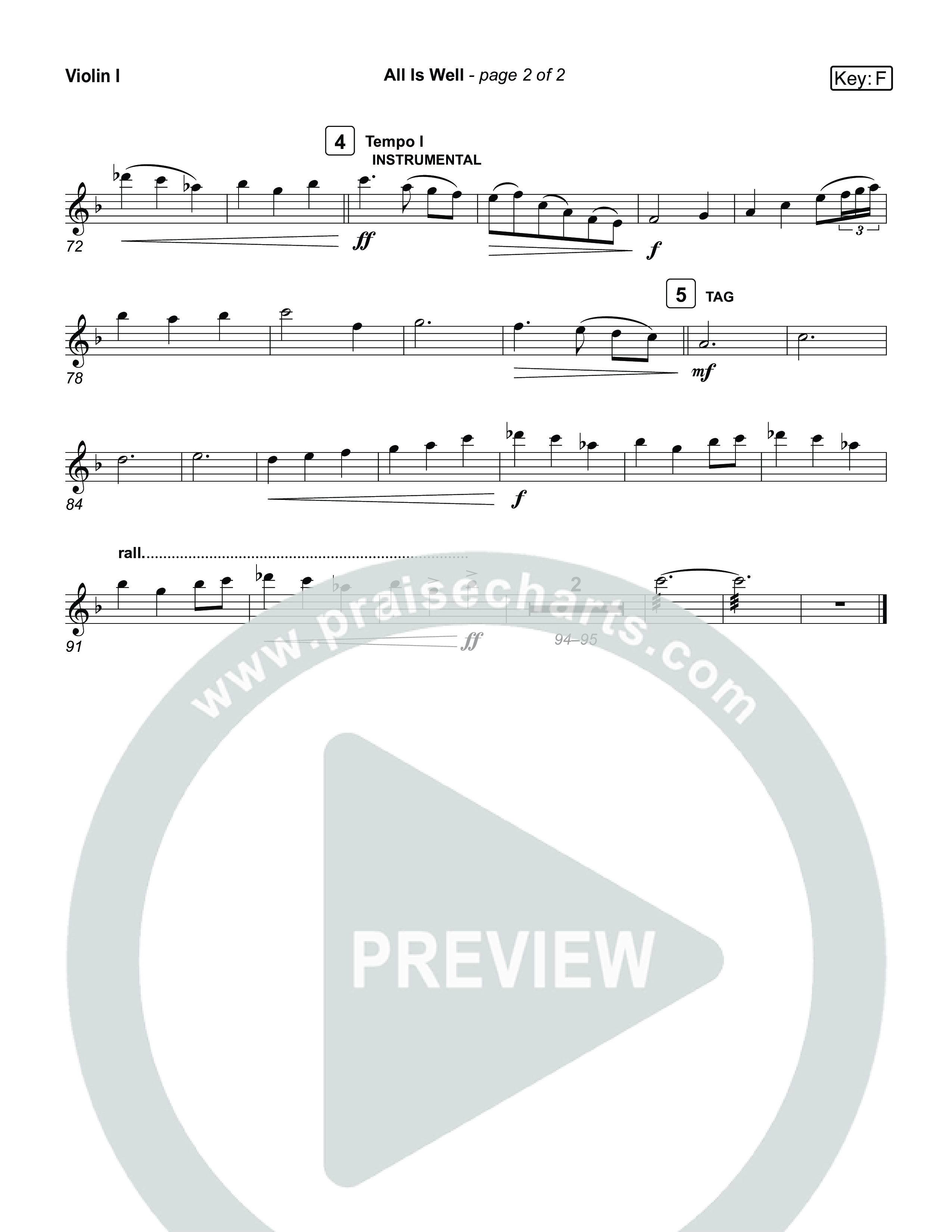 All Is Well (Live) Violin 1,2 (Museum Of The Bible / Anthony Evans / Tasha Layton / Indiana Wesleyan University Choir / Arr. Jared Haschek)