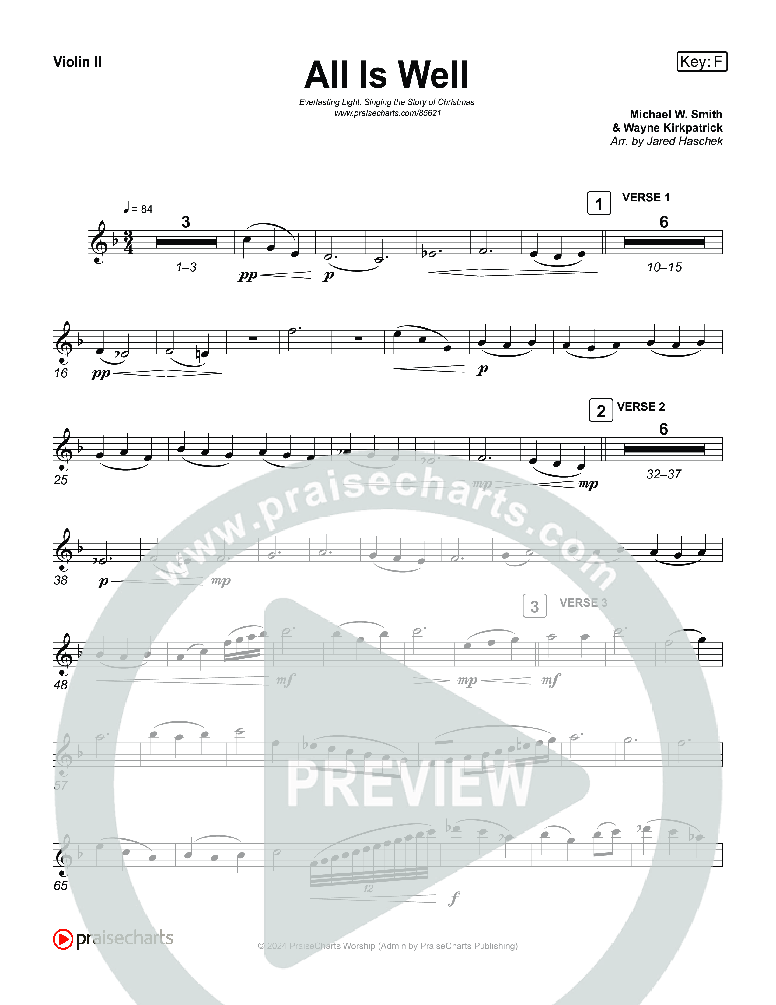 All Is Well (Live) Violin 1,2 (Museum Of The Bible / Anthony Evans / Tasha Layton / Indiana Wesleyan University Choir / Arr. Jared Haschek)