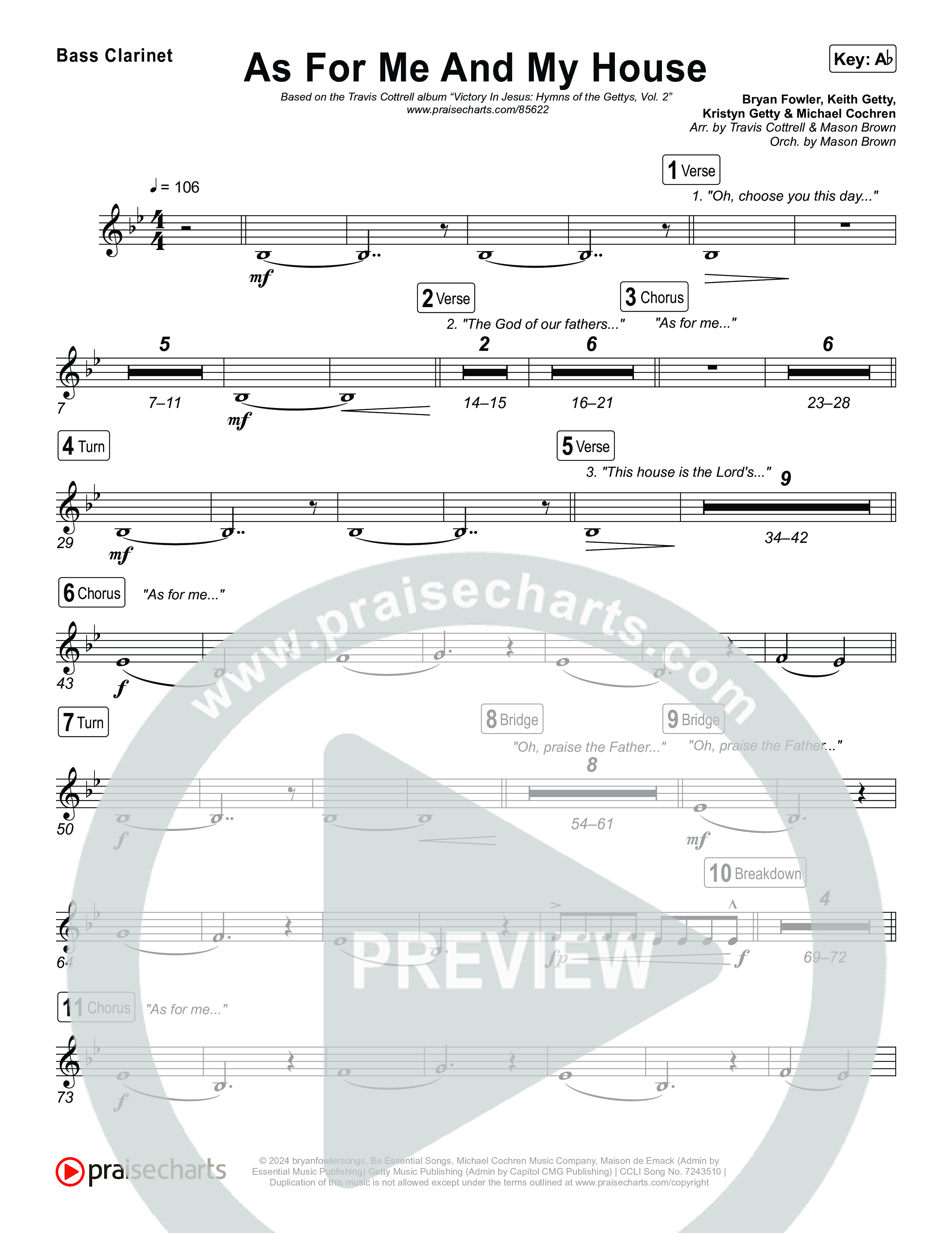 As For Me And My House (Choral/SATB) Clarinet 1,2 (Brooke Voland / Arr. Travis Cottrell / Arr. Mason Brown)