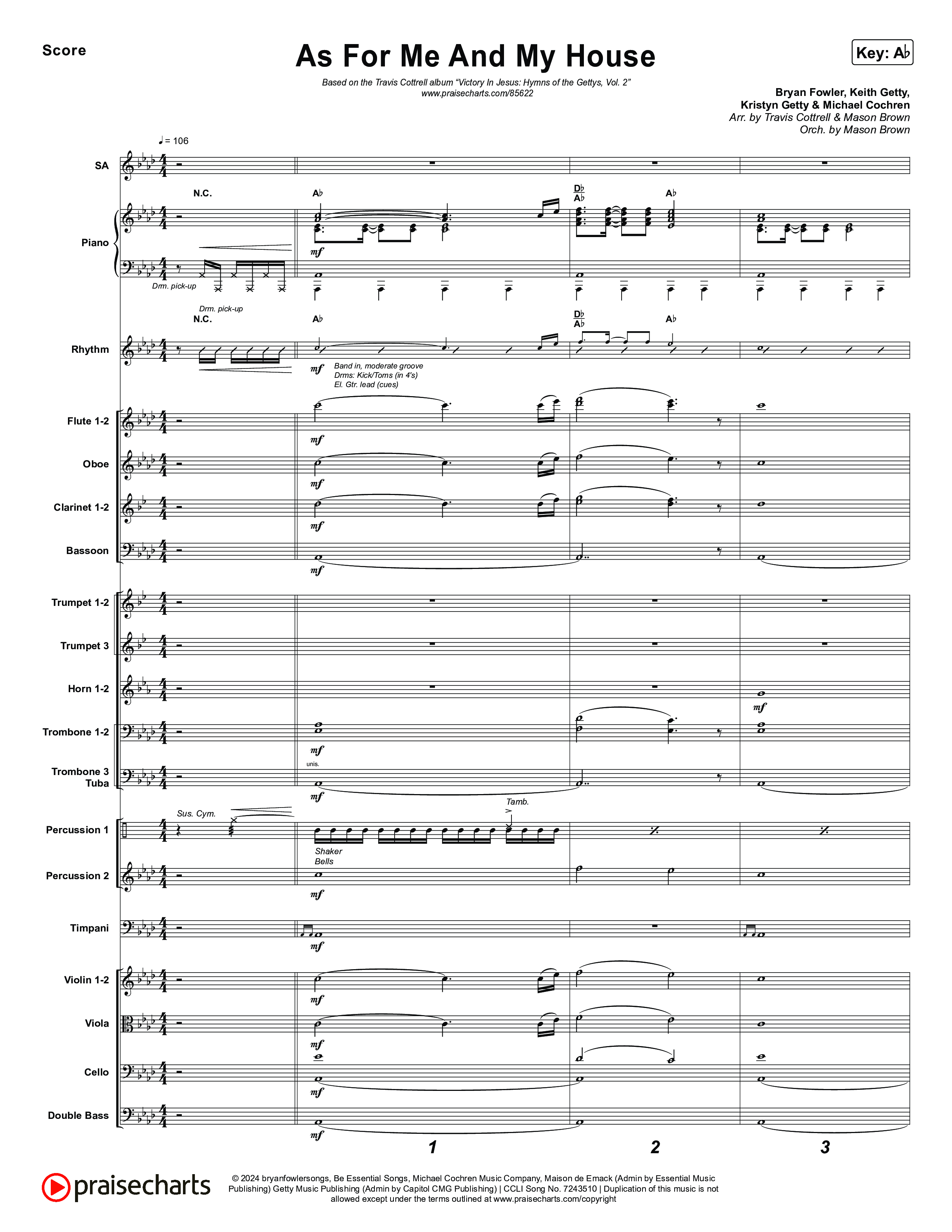 As For Me And My House (Choral/SATB) Conductor's Score (Brooke Voland / Arr. Travis Cottrell / Arr. Mason Brown)