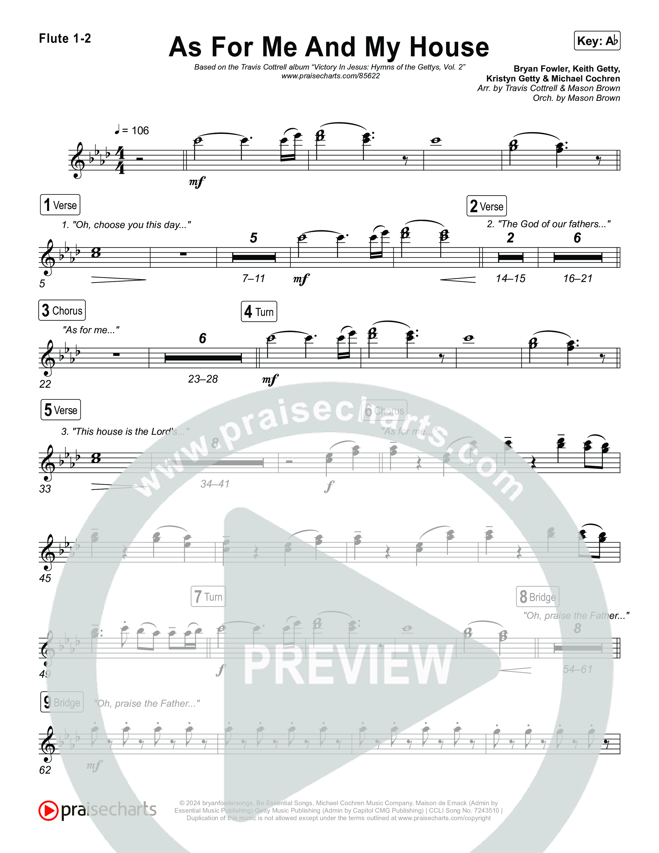 As For Me And My House (Choral/SATB) Flute 1,2 (Brooke Voland / Arr. Travis Cottrell / Arr. Mason Brown)