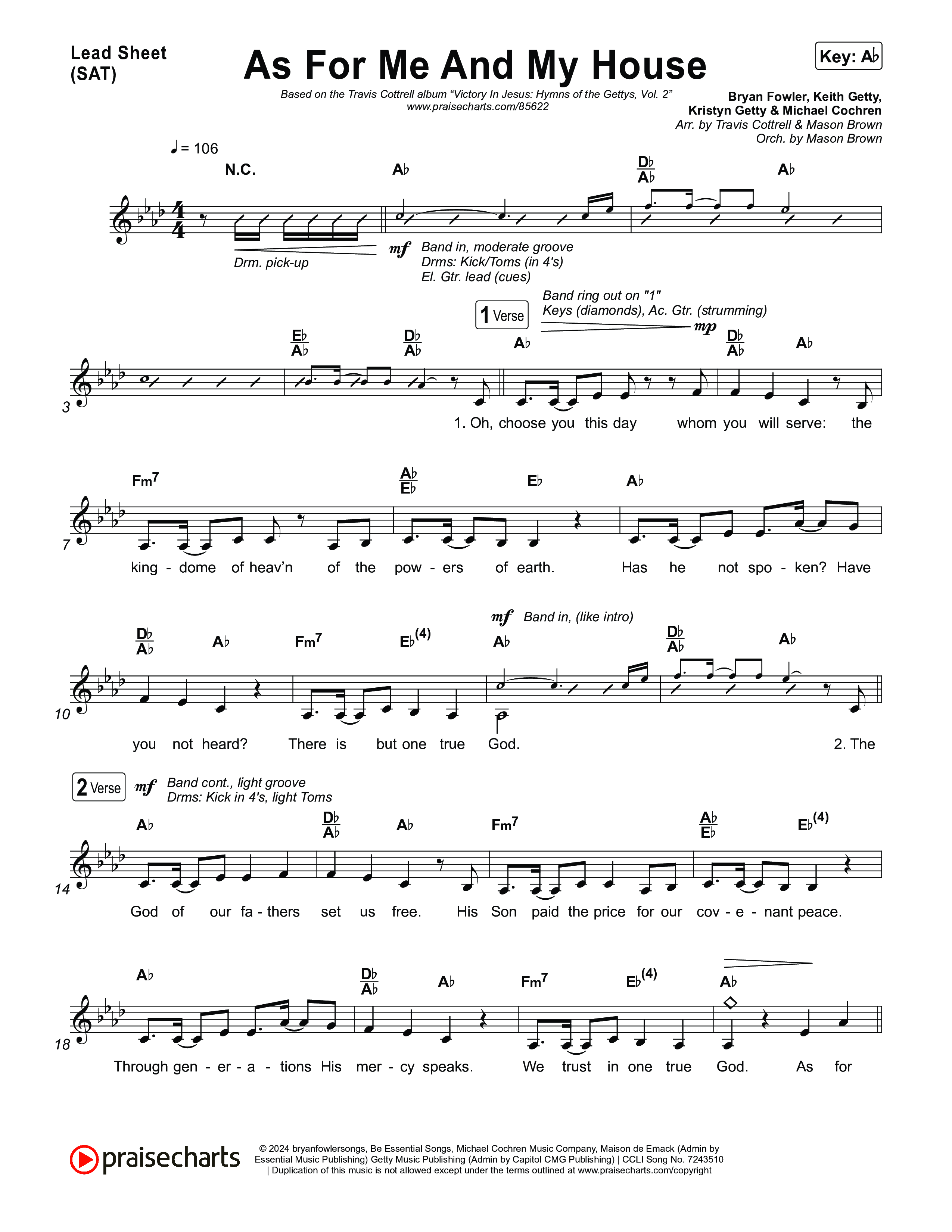 As For Me And My House (Choral/SATB) Lead Sheet (SAT) (Brooke Voland / Arr. Travis Cottrell / Arr. Mason Brown)