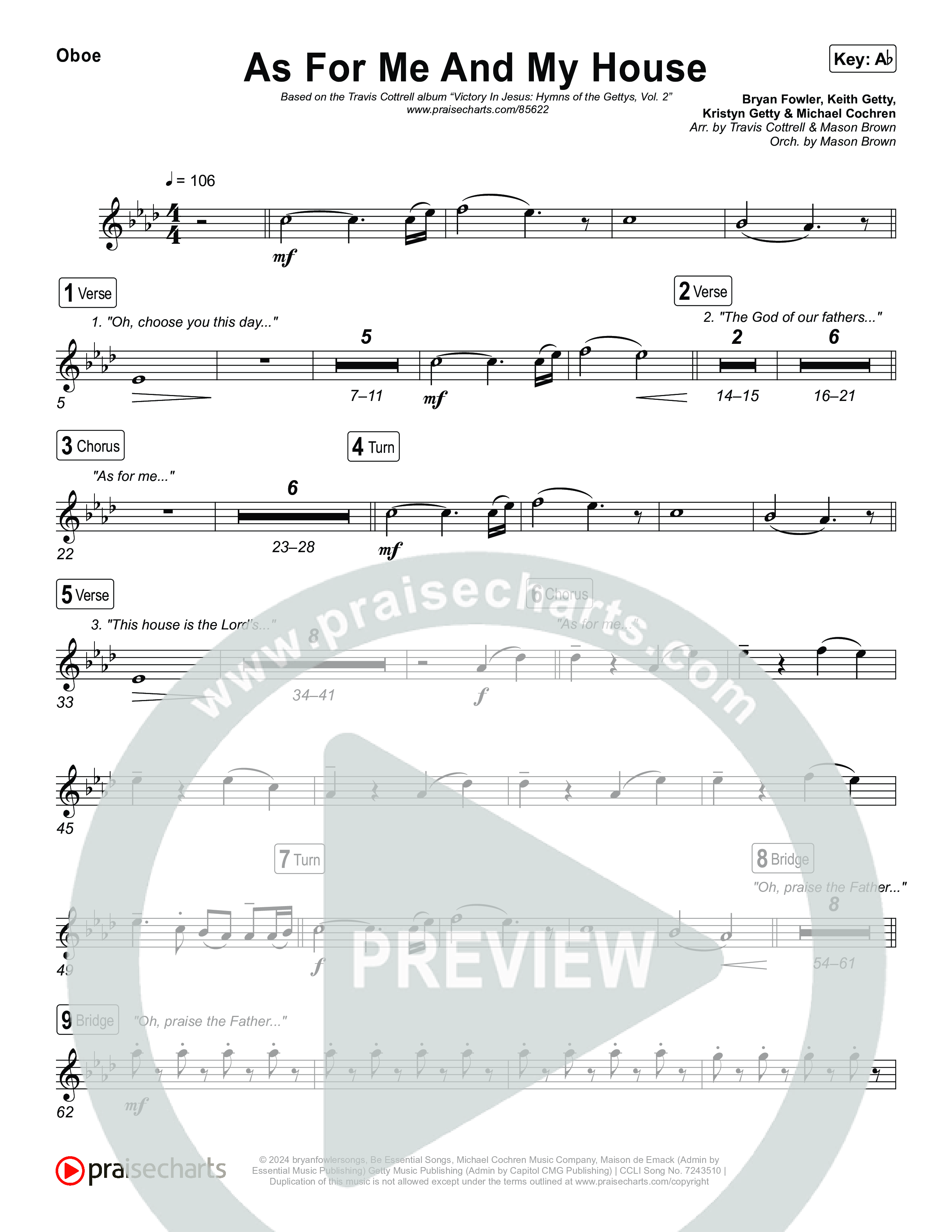 As For Me And My House (Choral/SATB) Oboe (Brooke Voland / Arr. Travis Cottrell / Arr. Mason Brown)