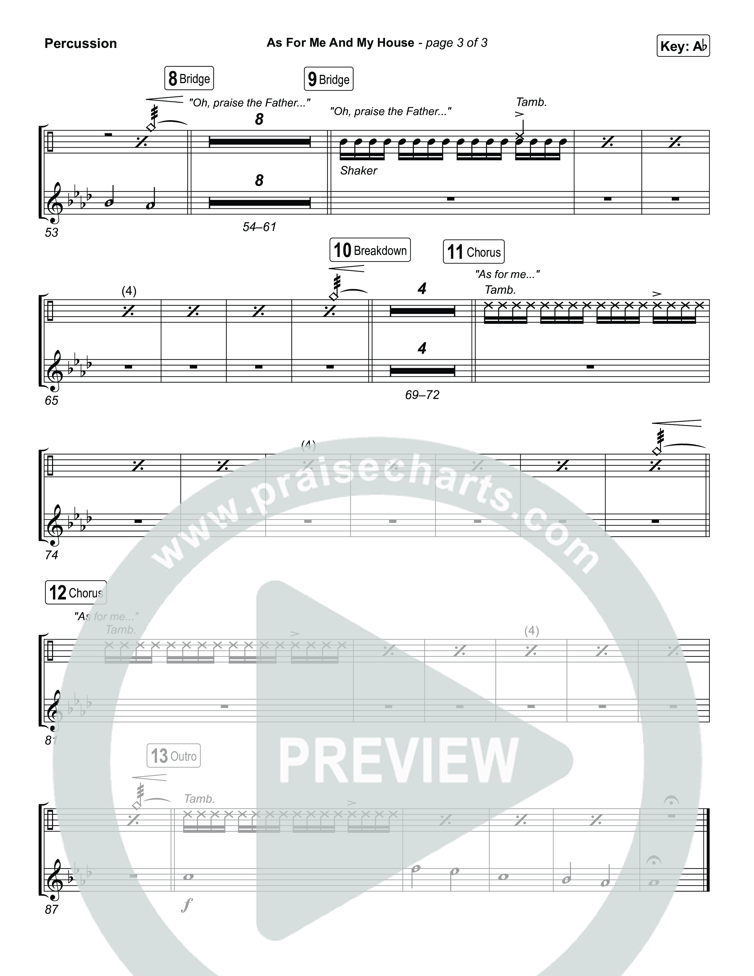 As For Me And My House (Choral/SATB) Percussion (Brooke Voland / Arr. Travis Cottrell / Arr. Mason Brown)