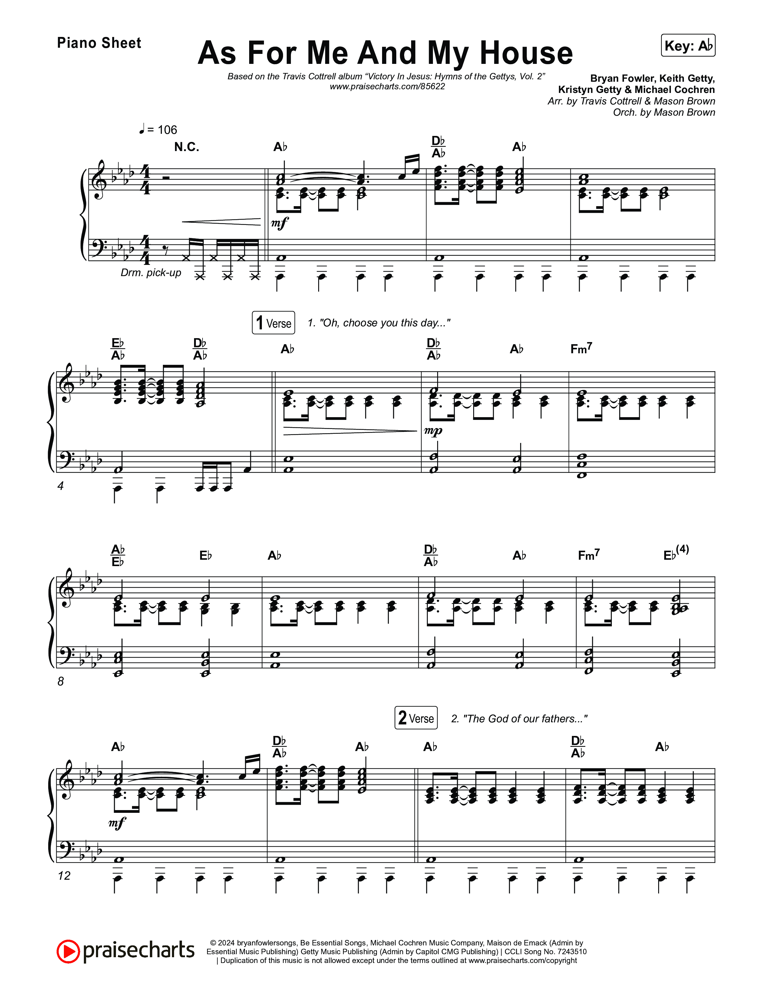 As For Me And My House (Choral/SATB) Piano Sheet (Brooke Voland / Arr. Travis Cottrell / Arr. Mason Brown)
