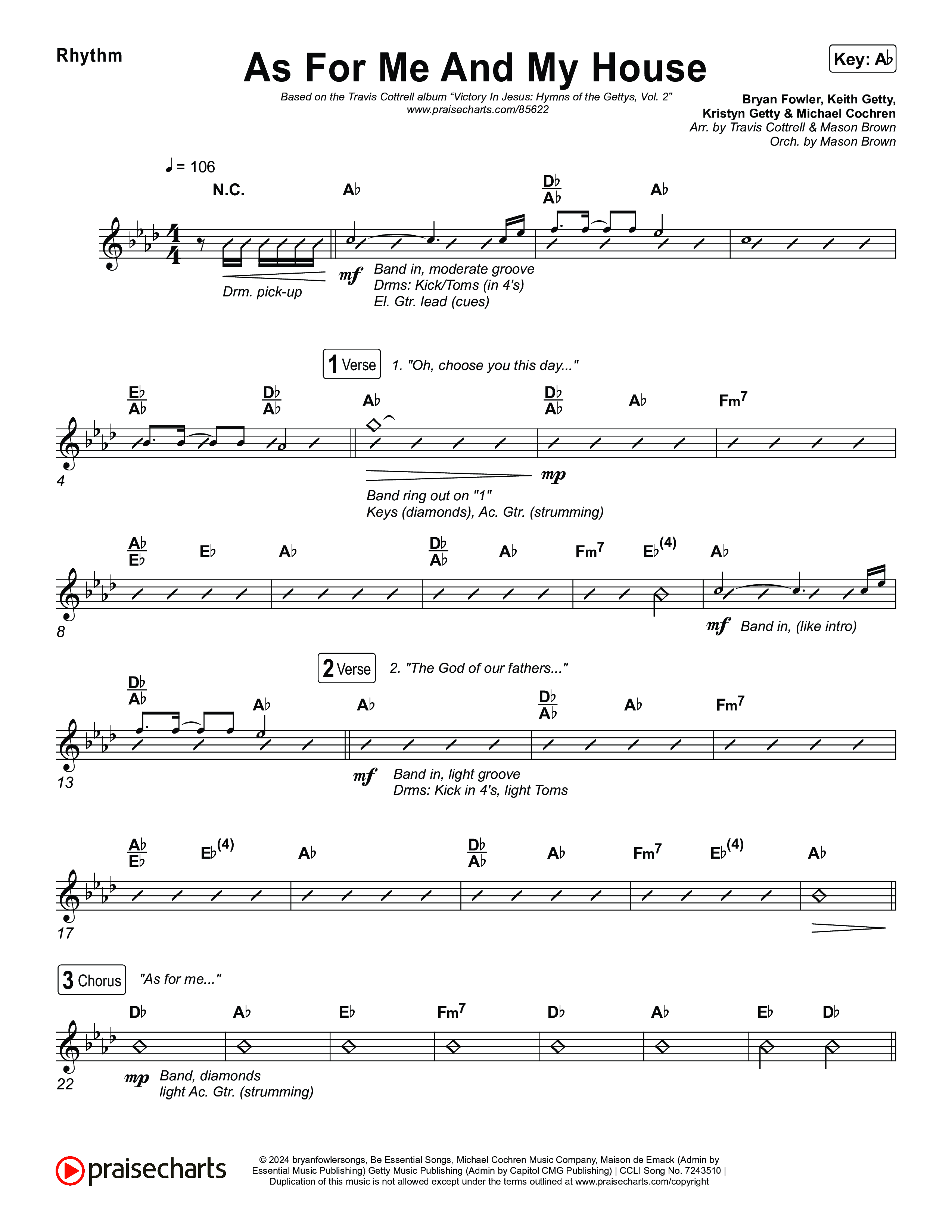 As For Me And My House (Choral/SATB) Rhythm Chart (Brooke Voland / Arr. Travis Cottrell / Arr. Mason Brown)