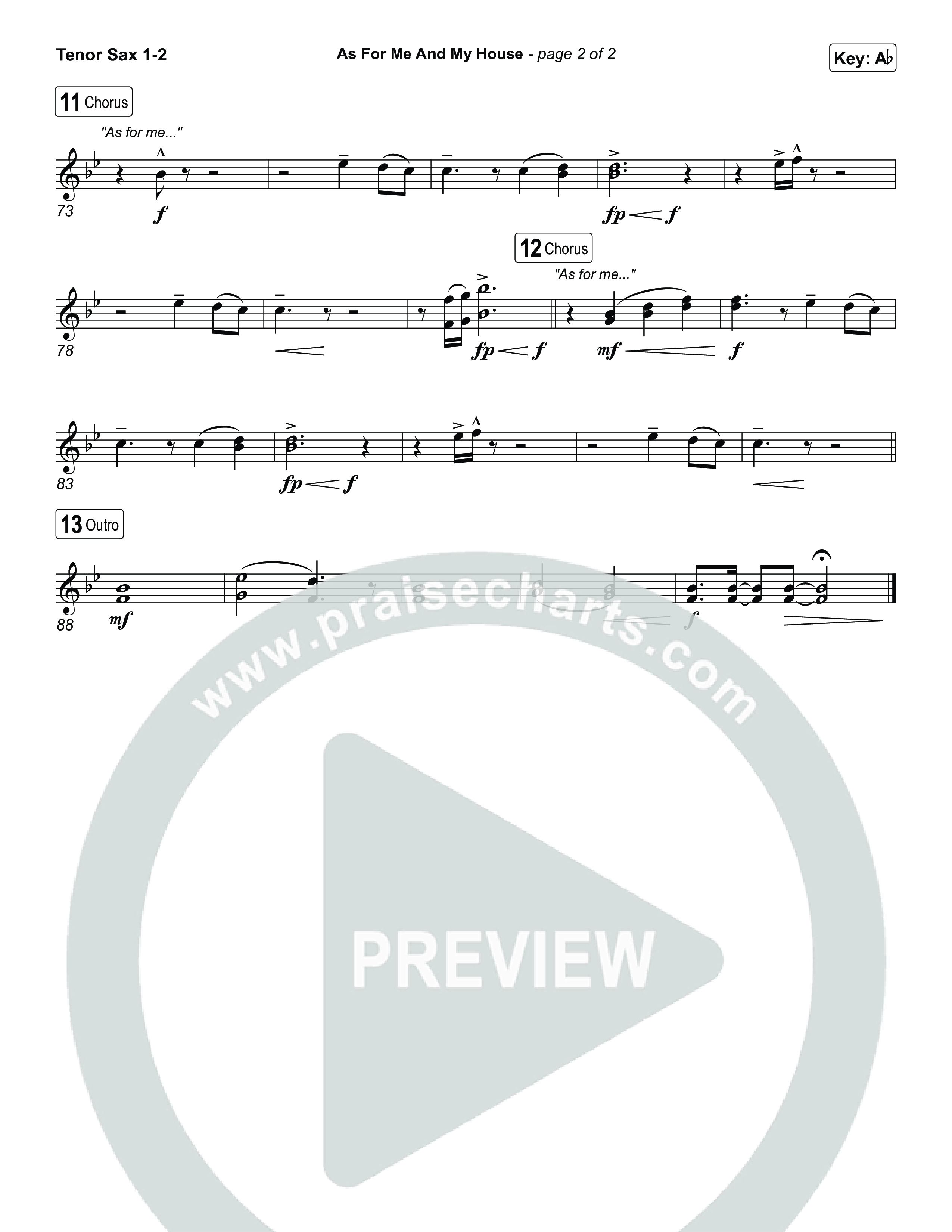 As For Me And My House (Choral/SATB) Tenor Sax 1,2 (Brooke Voland / Arr. Travis Cottrell / Arr. Mason Brown)