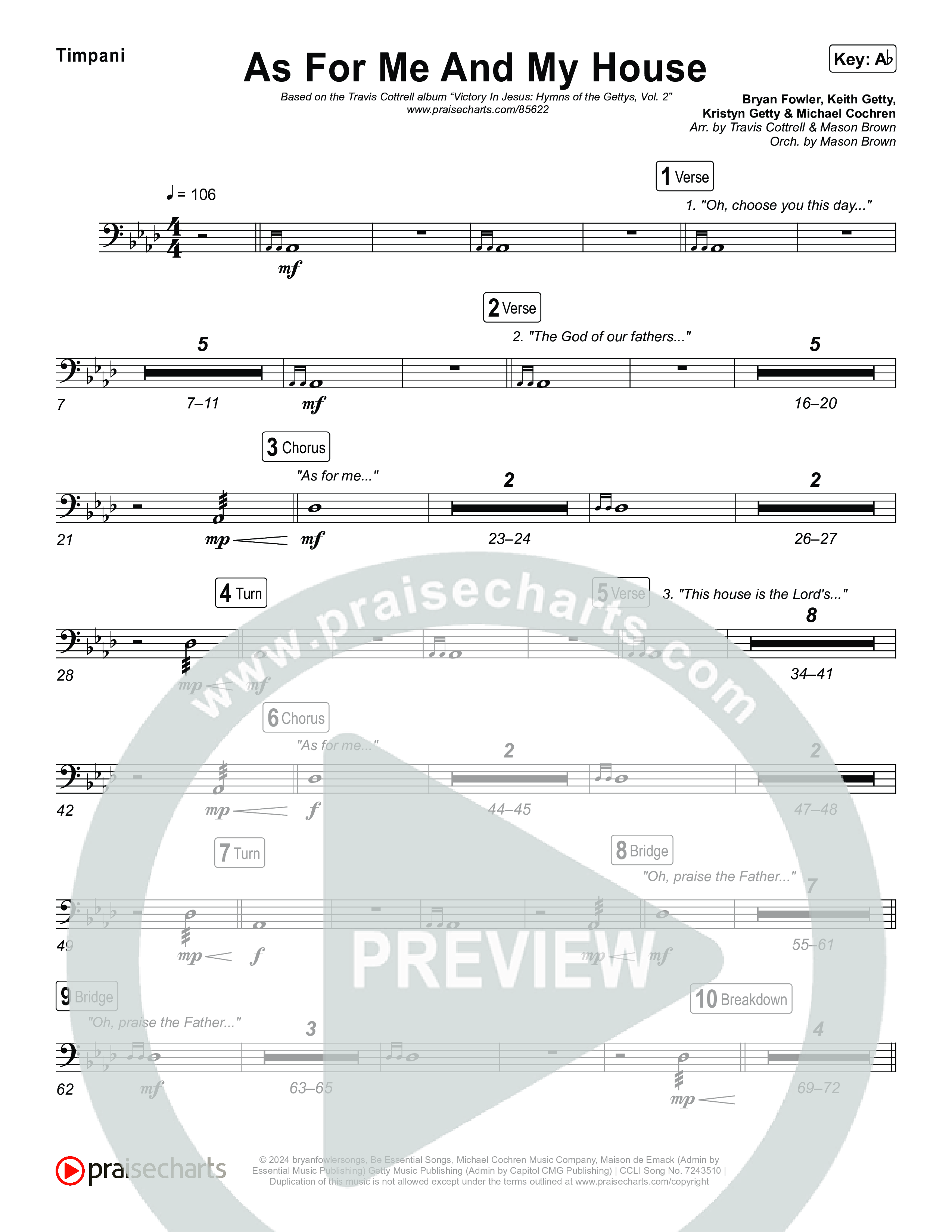 As For Me And My House (Choral/SATB) Timpani (Brooke Voland / Arr. Travis Cottrell / Arr. Mason Brown)