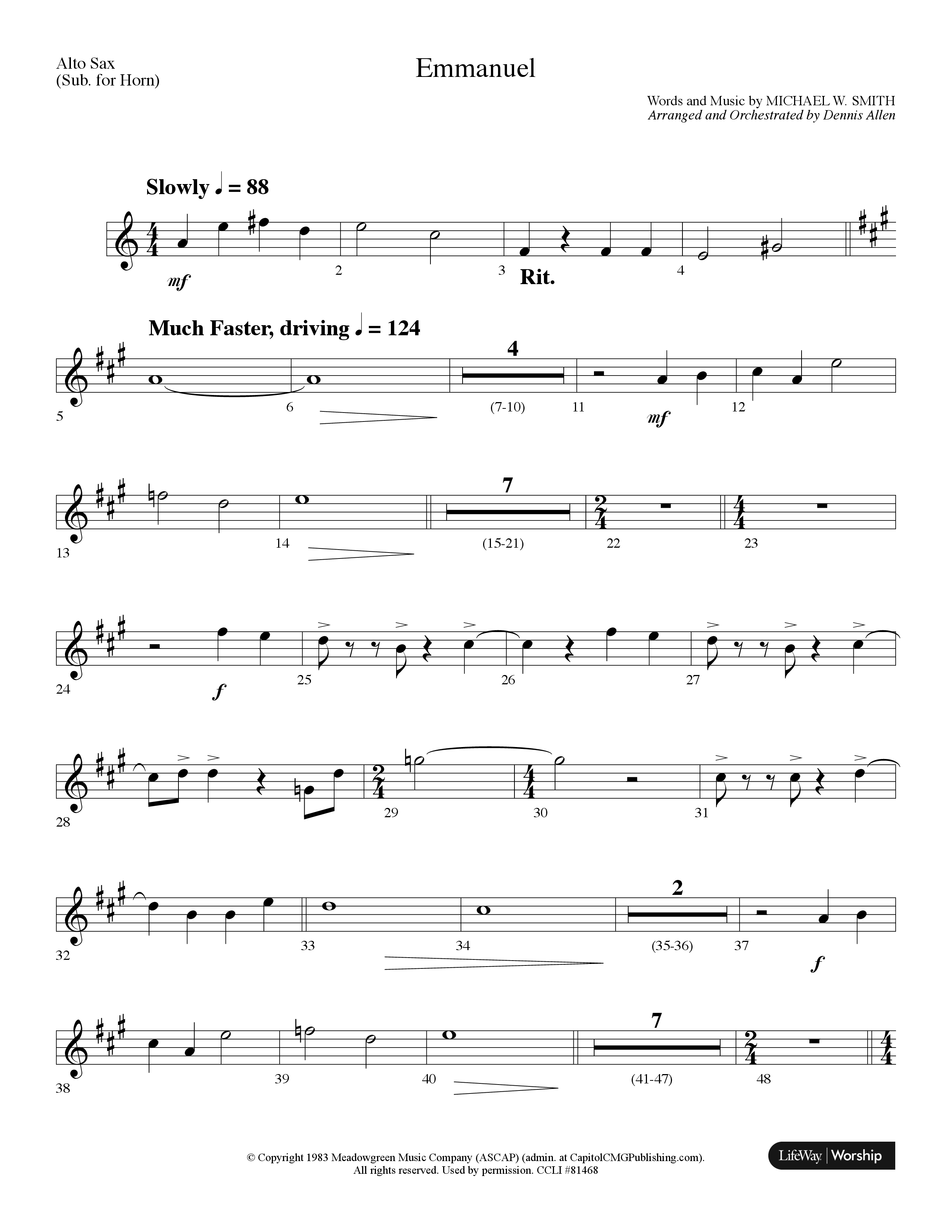 Emmanuel (Choral Anthem SATB) Alto Sax (Lifeway Choral / Arr. Dennis Allen)