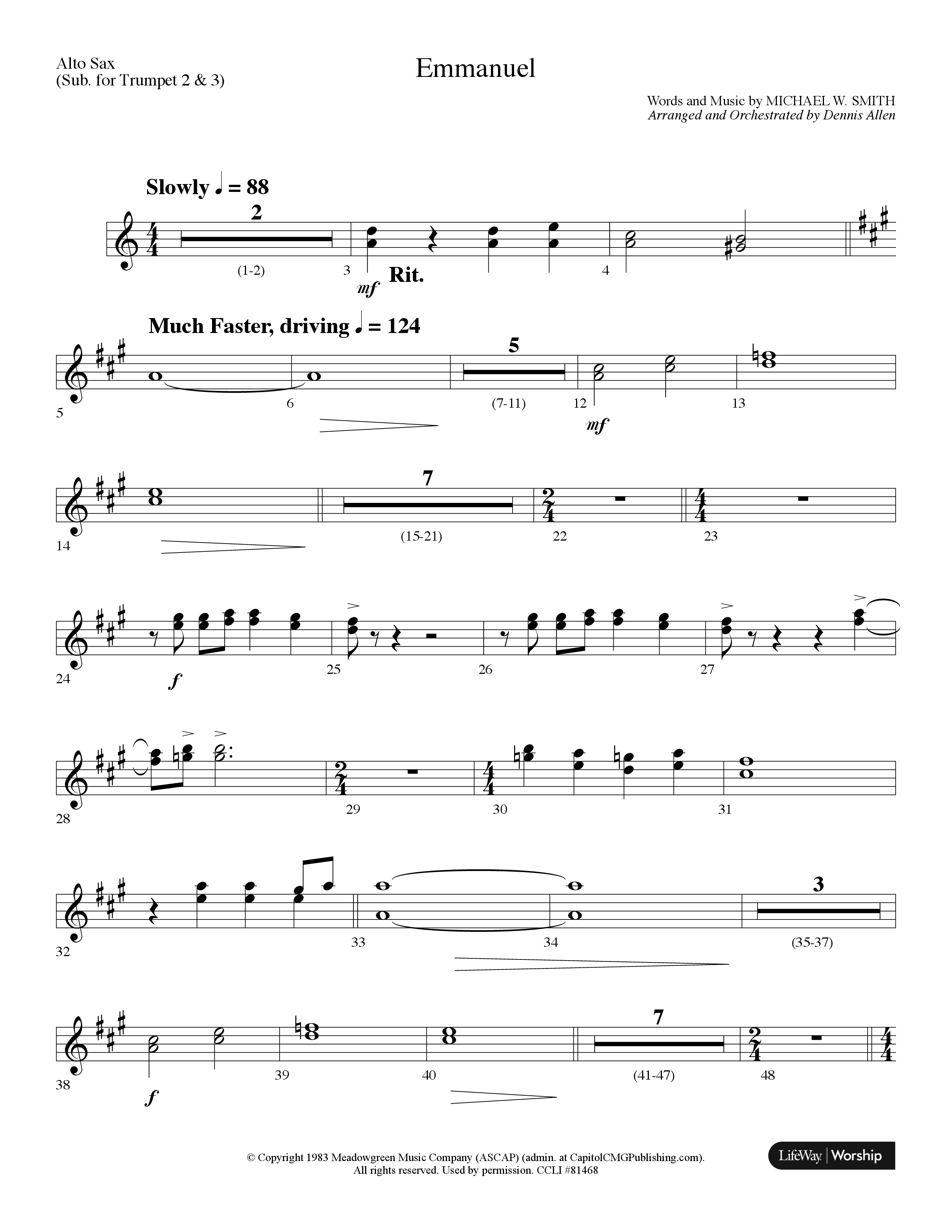 Emmanuel (Choral Anthem SATB) Alto Sax (Lifeway Choral / Arr. Dennis Allen)
