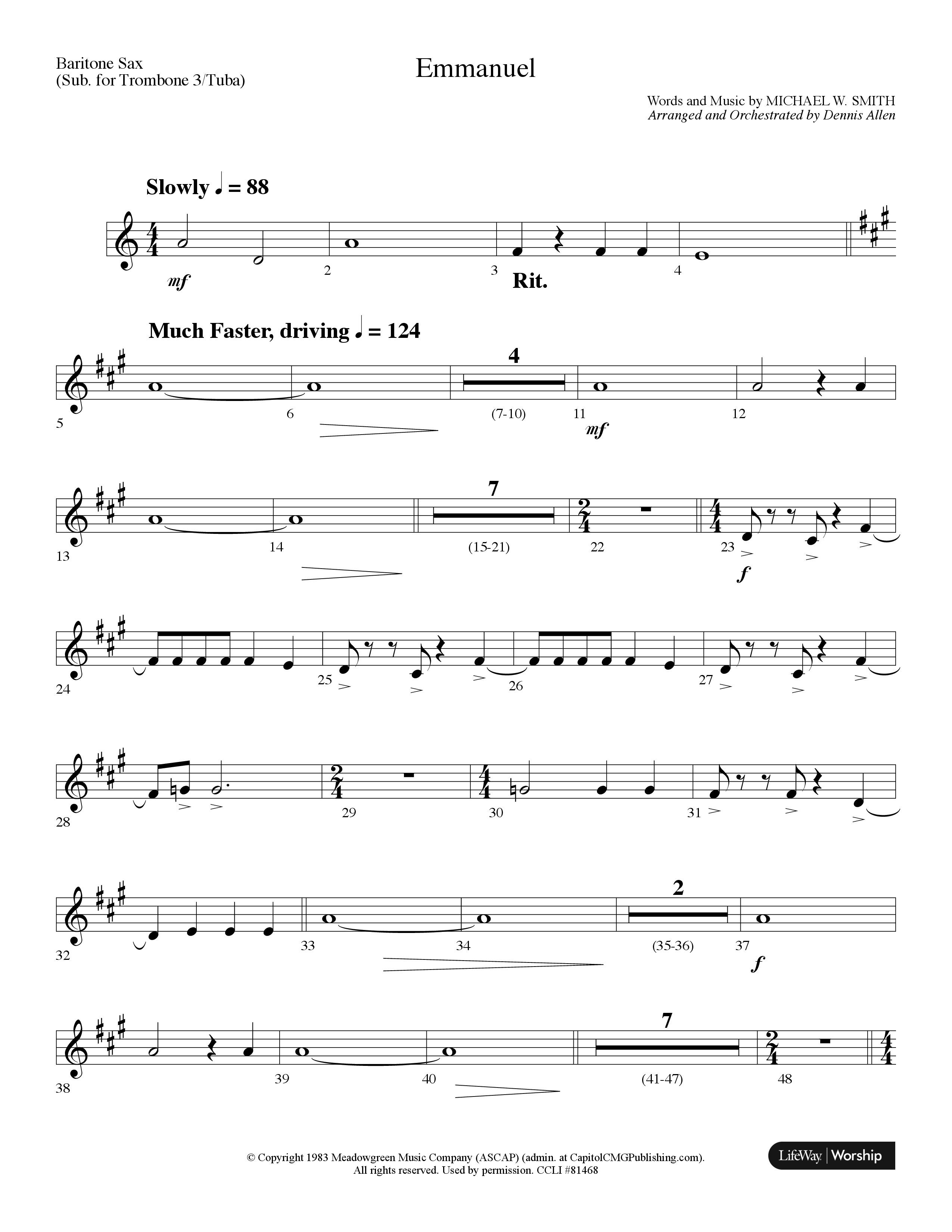 Emmanuel (Choral Anthem SATB) Bari Sax (Lifeway Choral / Arr. Dennis Allen)