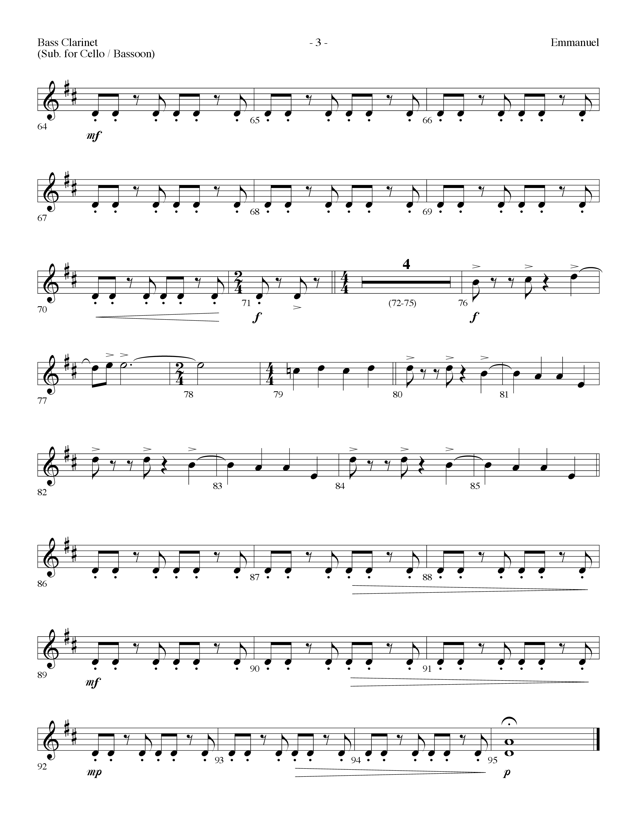 Emmanuel (Choral Anthem SATB) Bass Clarinet (Lifeway Choral / Arr. Dennis Allen)