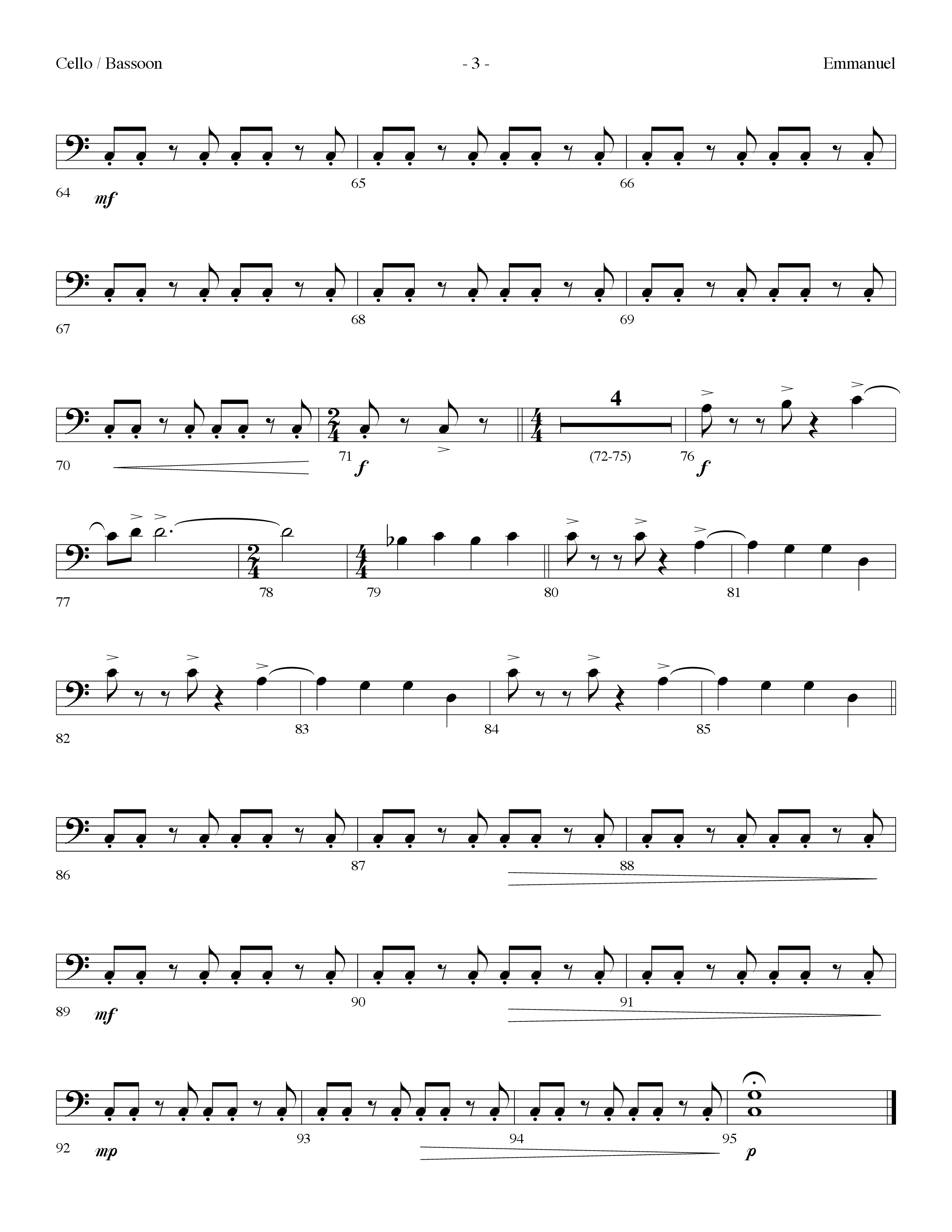 Emmanuel (Choral Anthem SATB) Cello (Lifeway Choral / Arr. Dennis Allen)