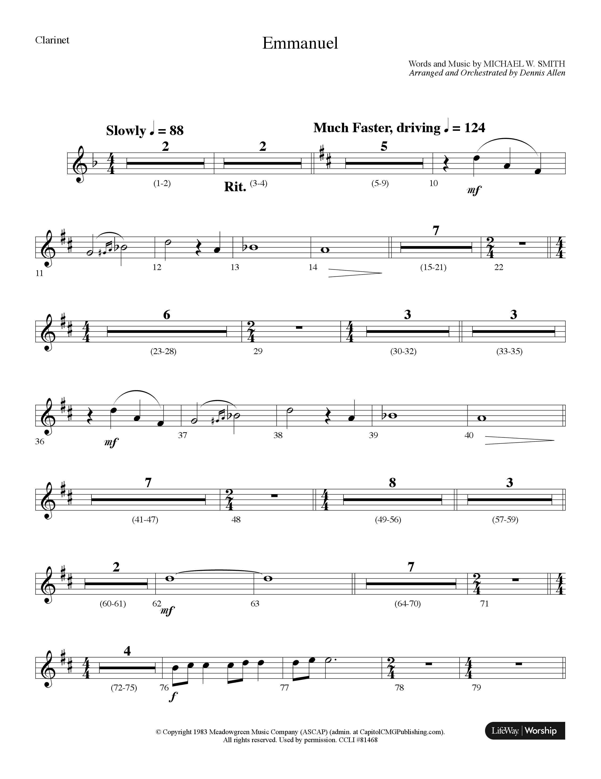 Emmanuel (Choral Anthem SATB) Clarinet (Lifeway Choral / Arr. Dennis Allen)