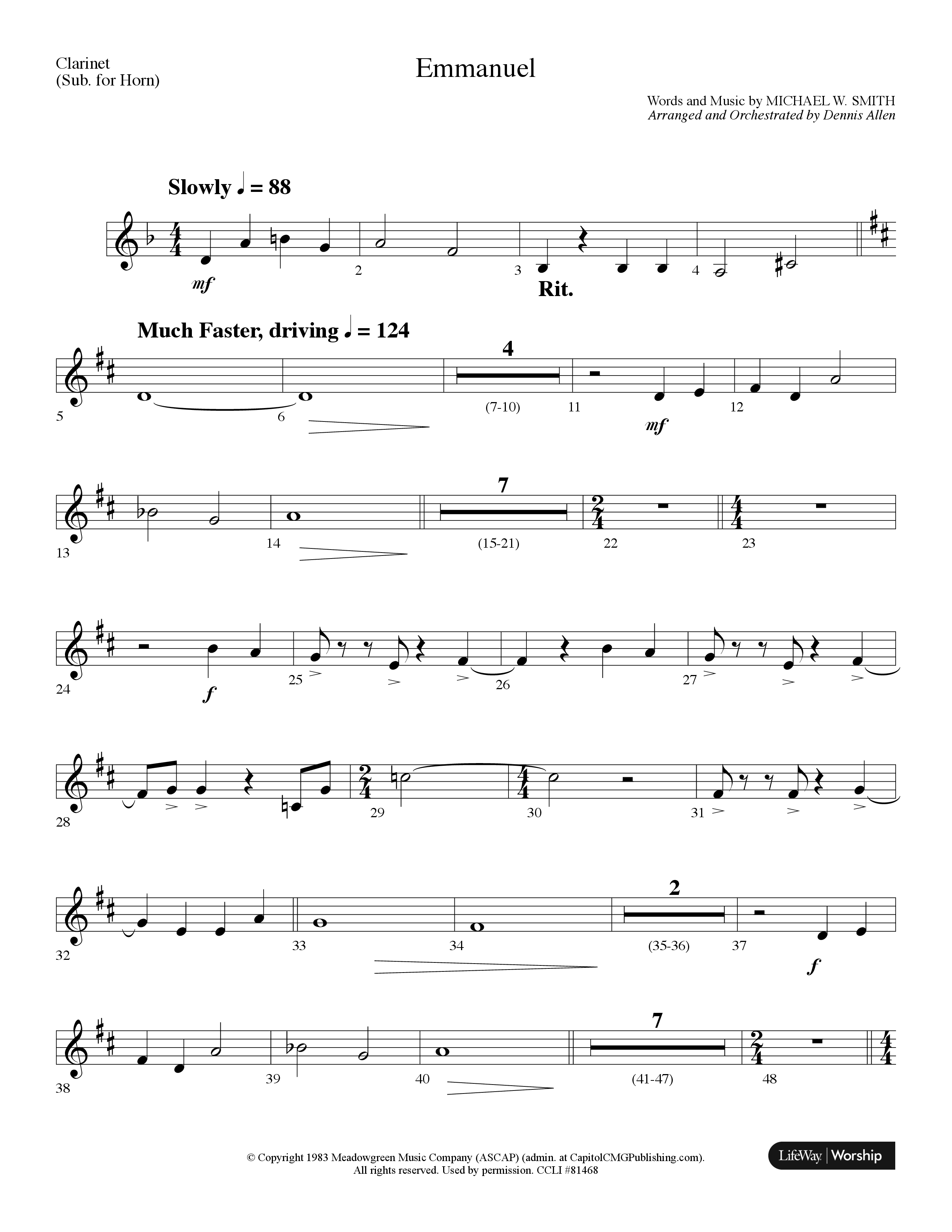 Emmanuel (Choral Anthem SATB) Clarinet (Lifeway Choral / Arr. Dennis Allen)