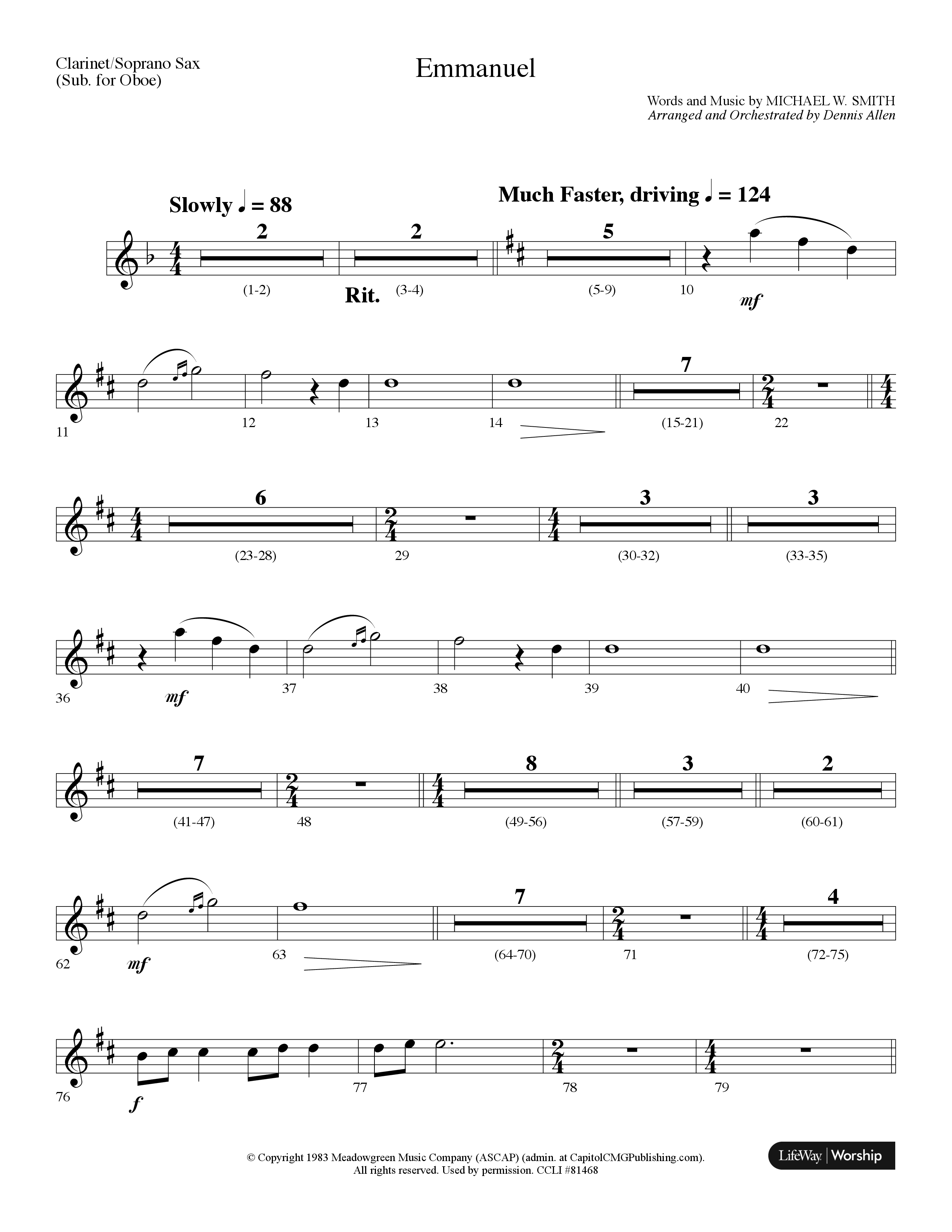 Emmanuel (Choral Anthem SATB) Clarinet/Soprano Sax (Lifeway Choral / Arr. Dennis Allen)