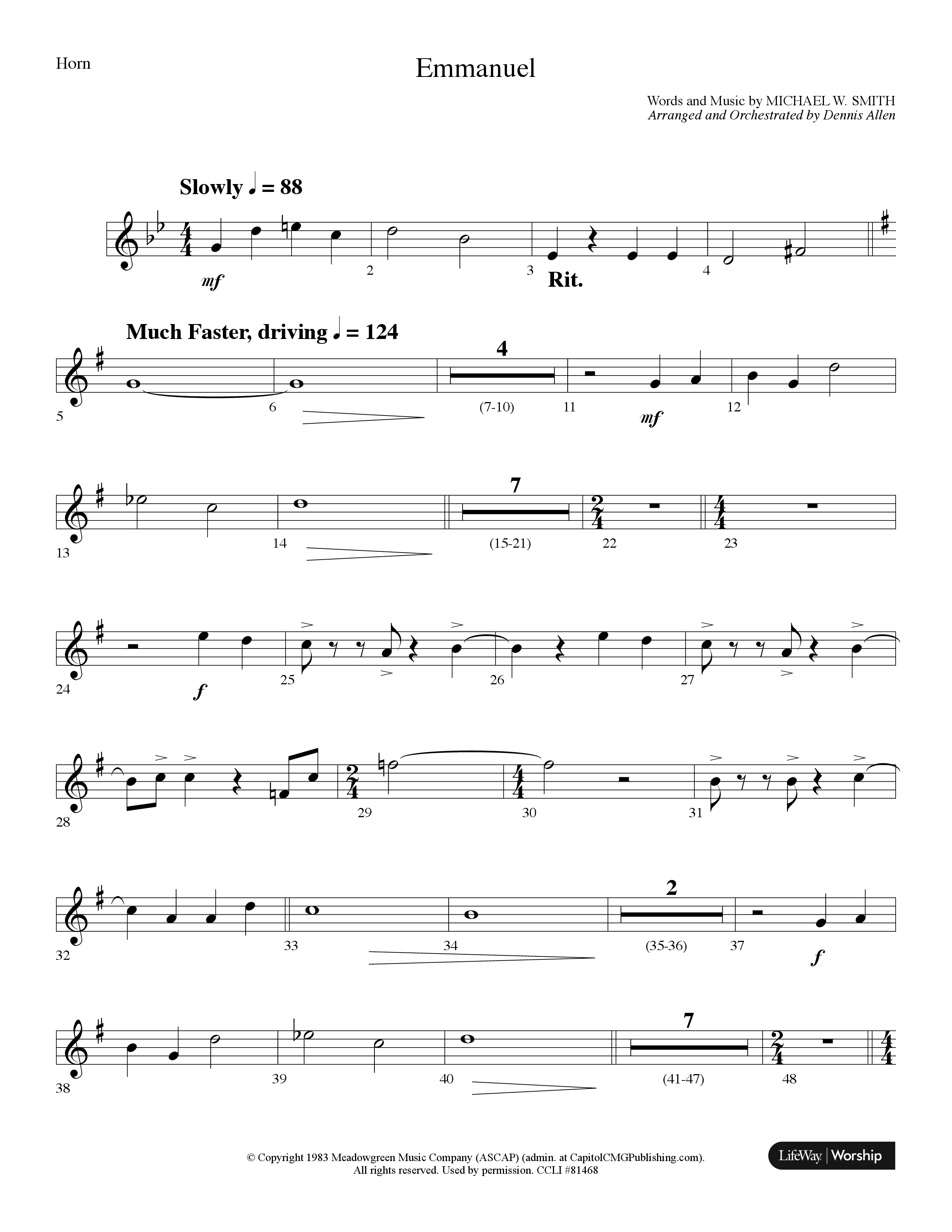 Emmanuel (Choral Anthem SATB) French Horn (Lifeway Choral / Arr. Dennis Allen)