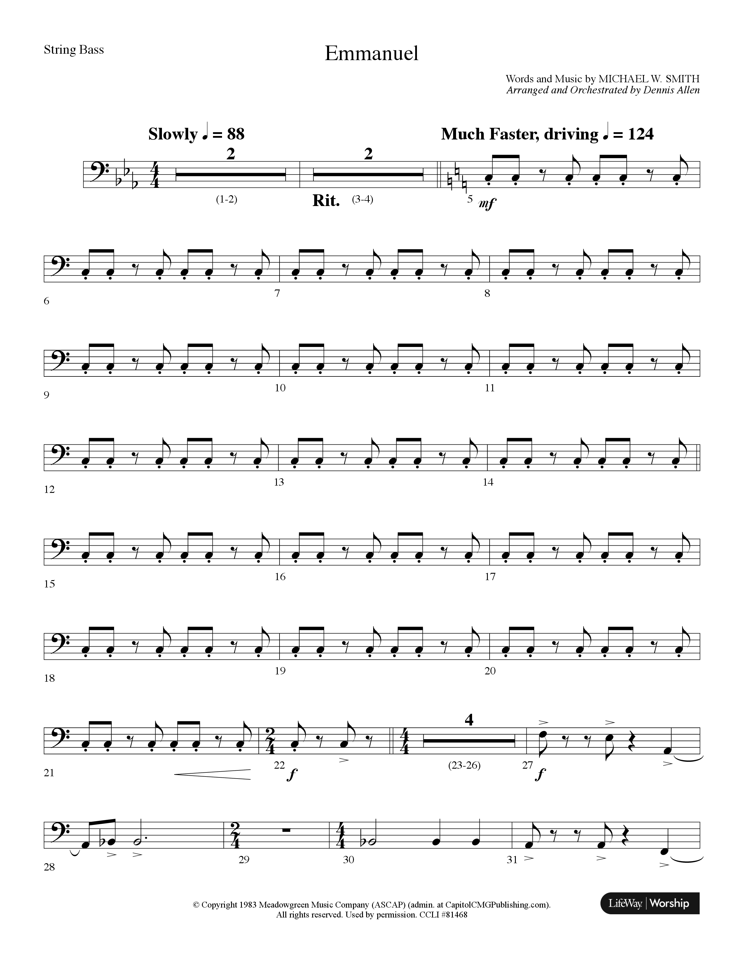 Emmanuel (Choral Anthem SATB) String Bass (Lifeway Choral / Arr. Dennis Allen)