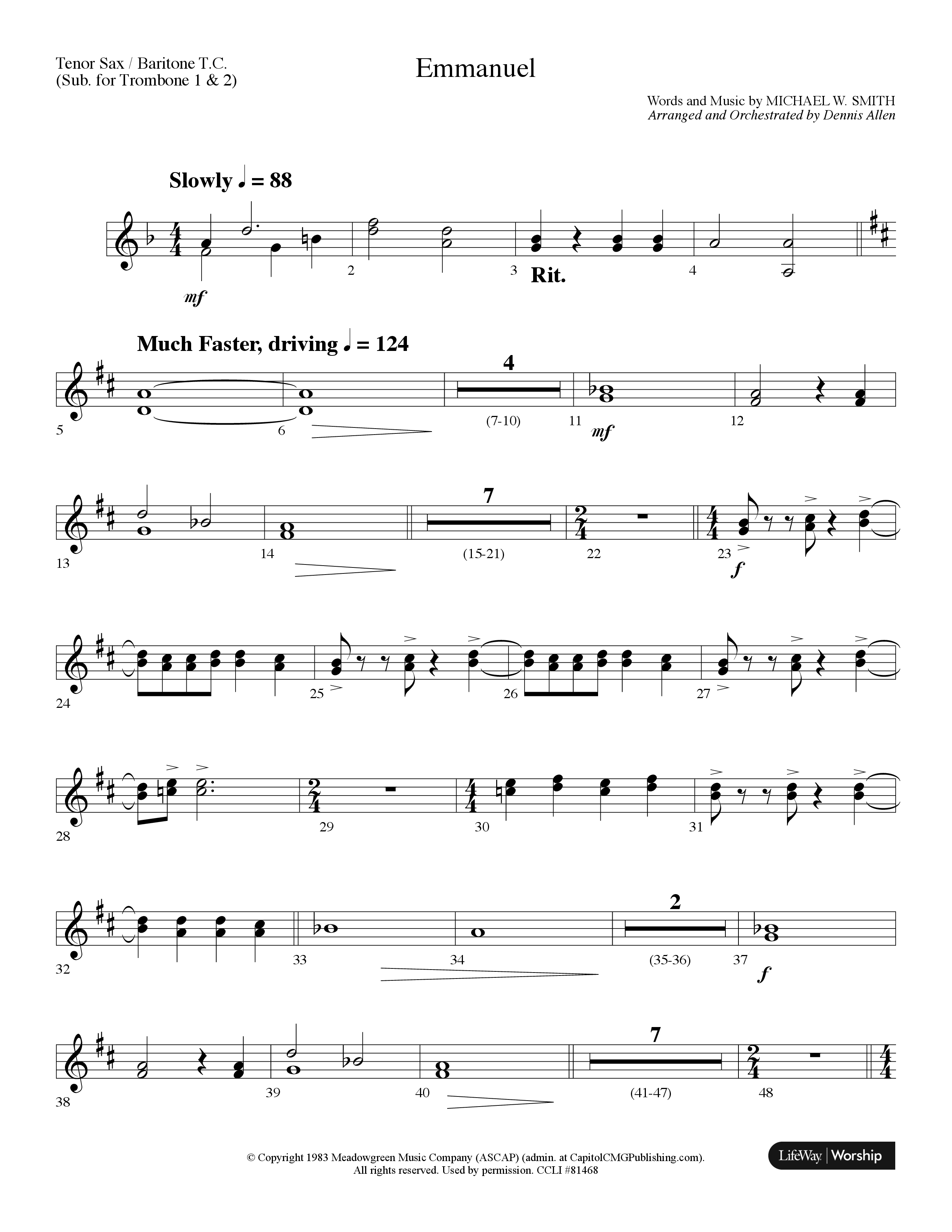 Emmanuel (Choral Anthem SATB) Tenor Sax/Baritone T.C. (Lifeway Choral / Arr. Dennis Allen)