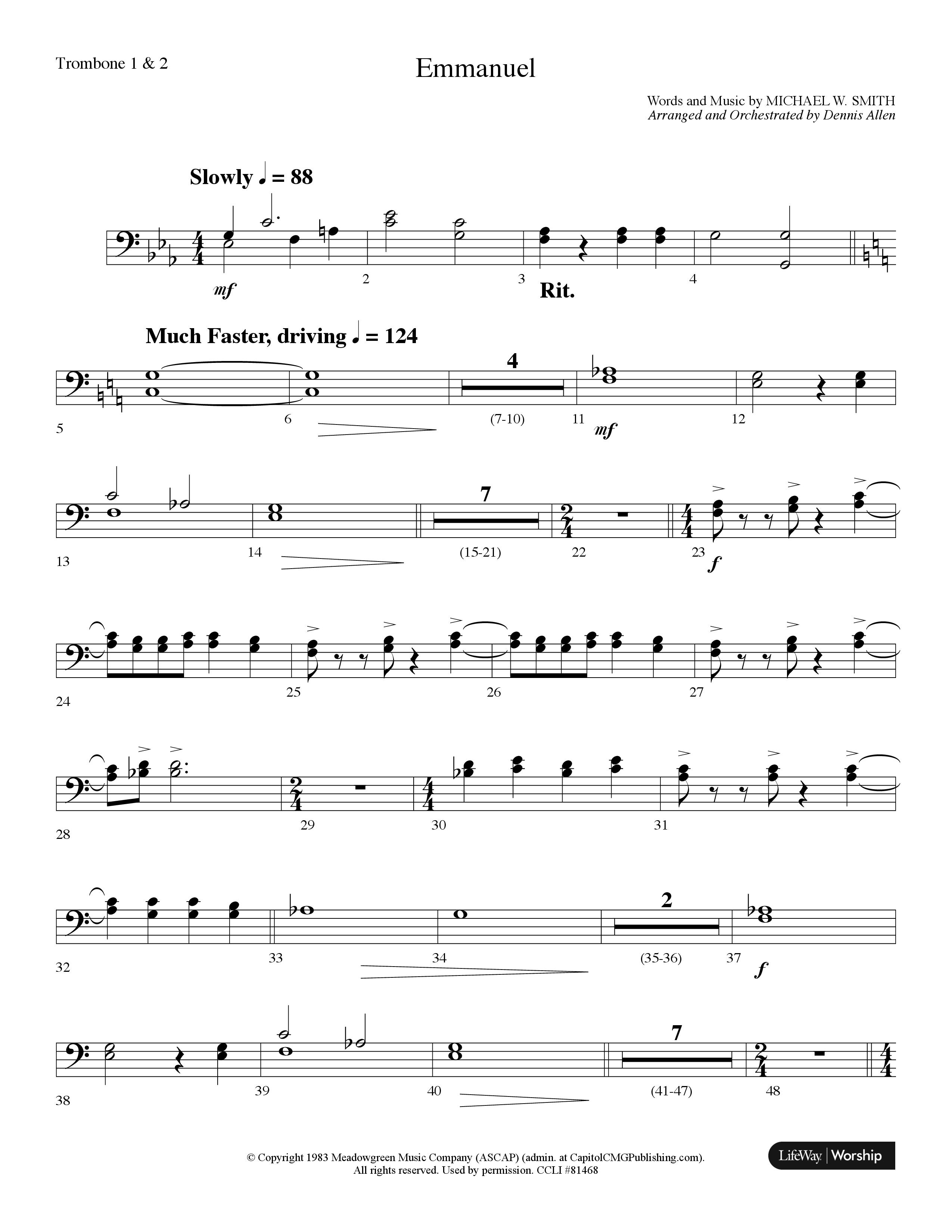 Emmanuel (Choral Anthem SATB) Trombone 1/2 (Lifeway Choral / Arr. Dennis Allen)