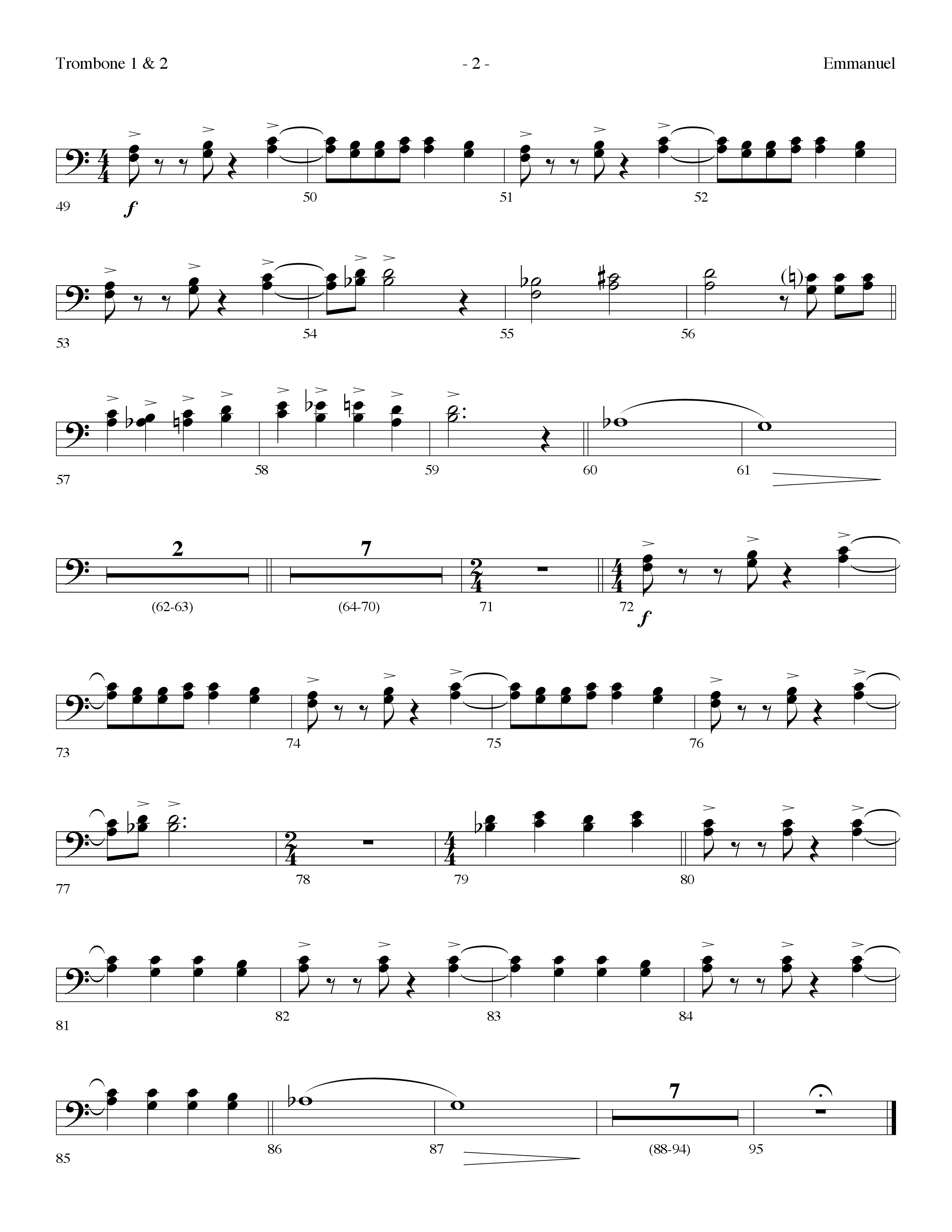 Emmanuel (Choral Anthem SATB) Trombone 1/2 (Lifeway Choral / Arr. Dennis Allen)