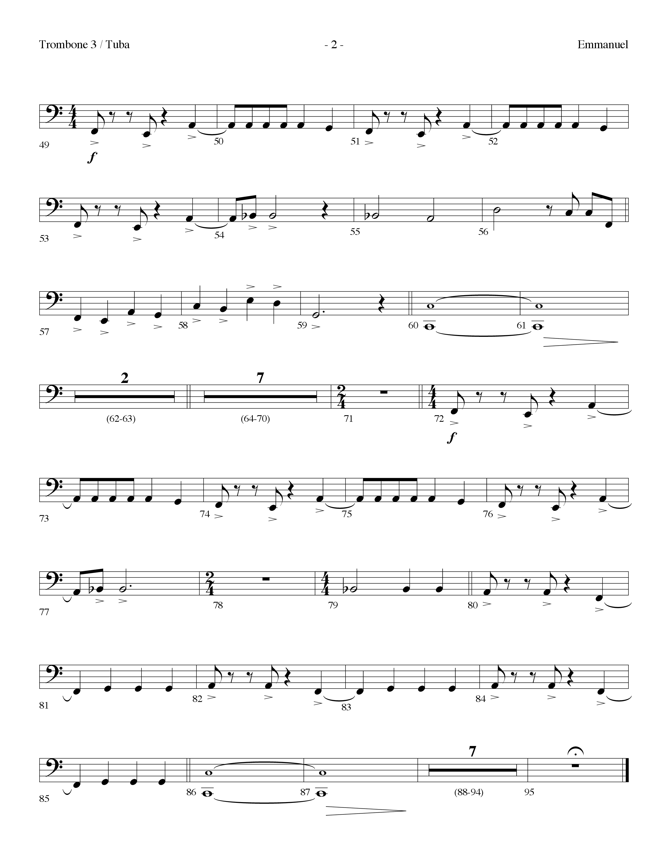 Emmanuel (Choral Anthem SATB) Trombone 3/Tuba (Lifeway Choral / Arr. Dennis Allen)