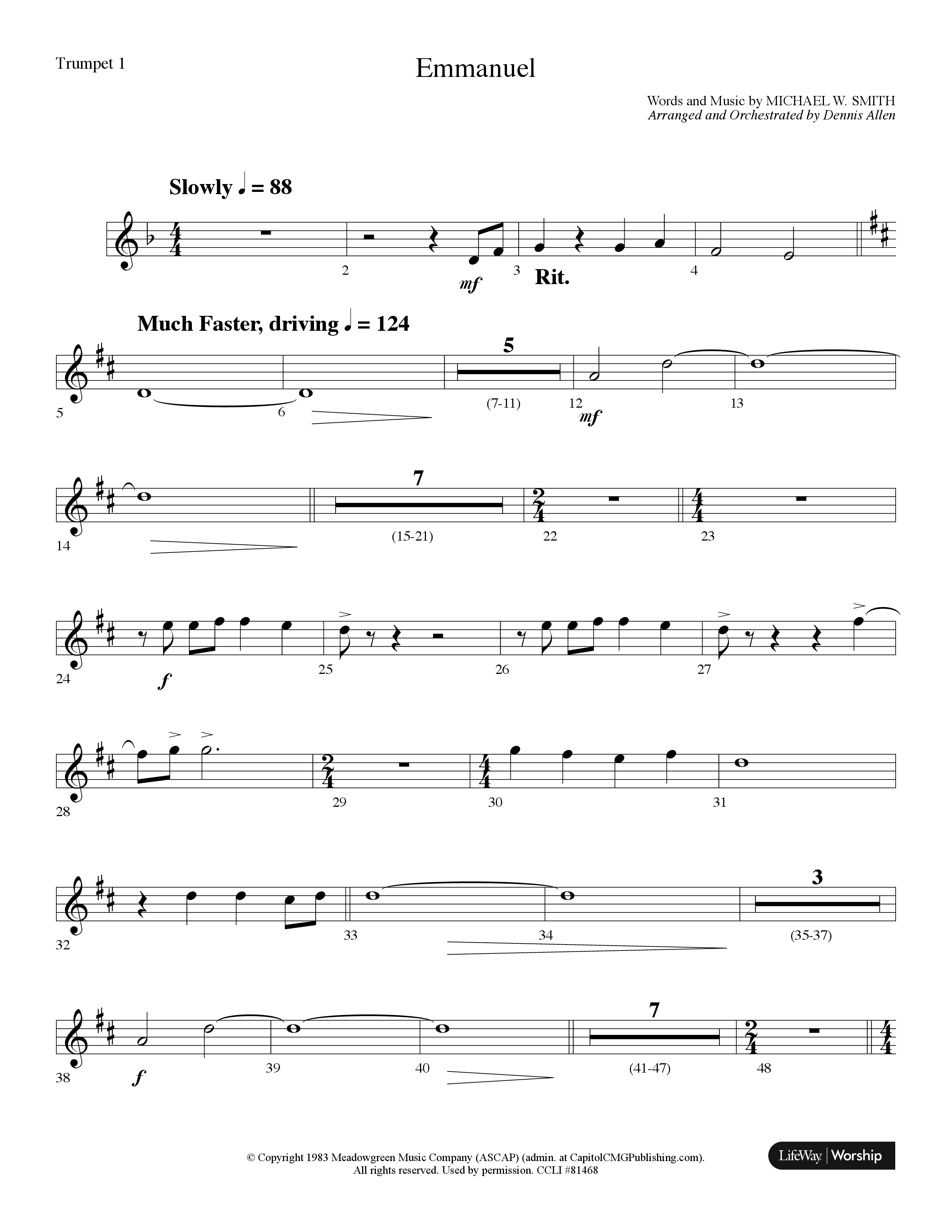 Emmanuel (Choral Anthem SATB) Trumpet 1 (Lifeway Choral / Arr. Dennis Allen)