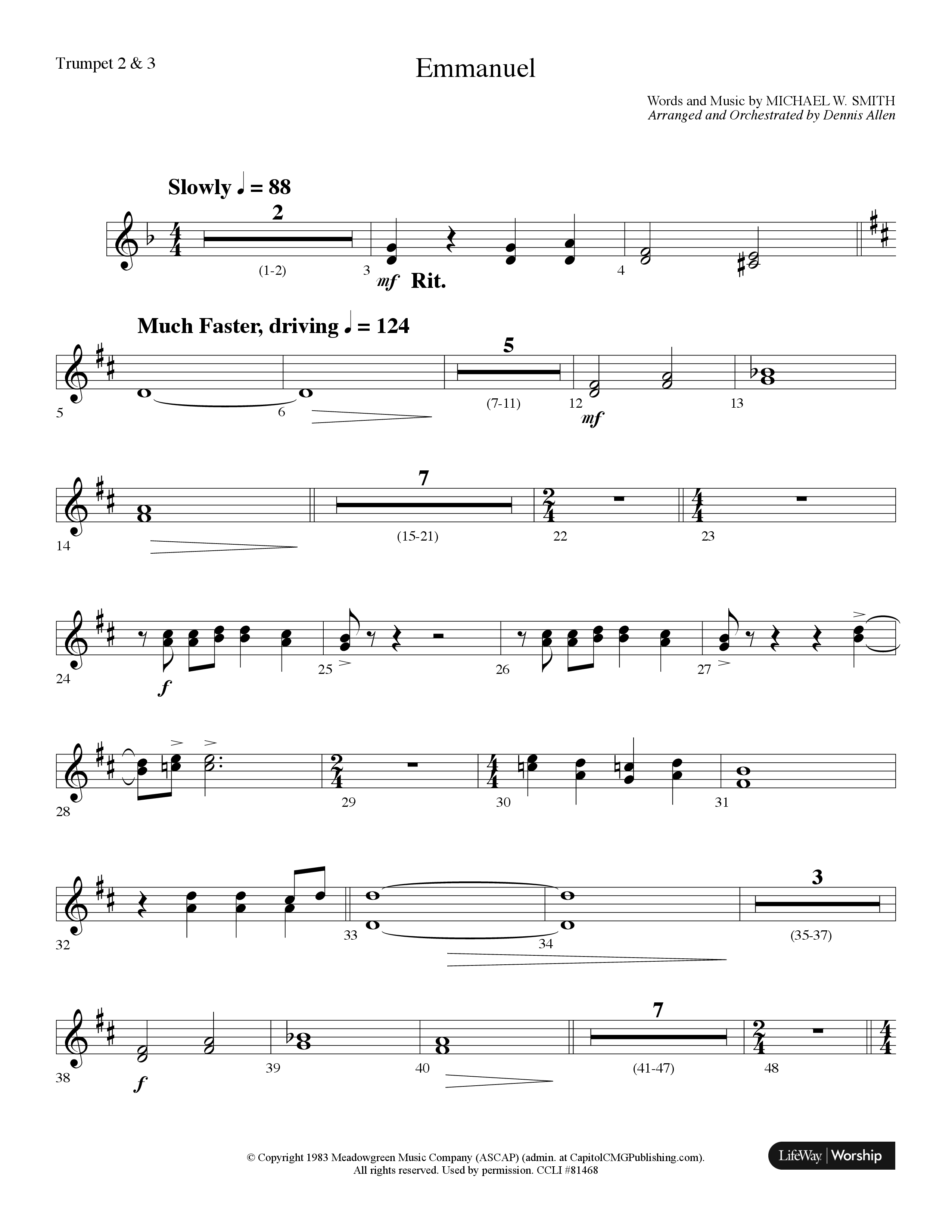 Emmanuel (Choral Anthem SATB) Trumpet 2/3 (Lifeway Choral / Arr. Dennis Allen)