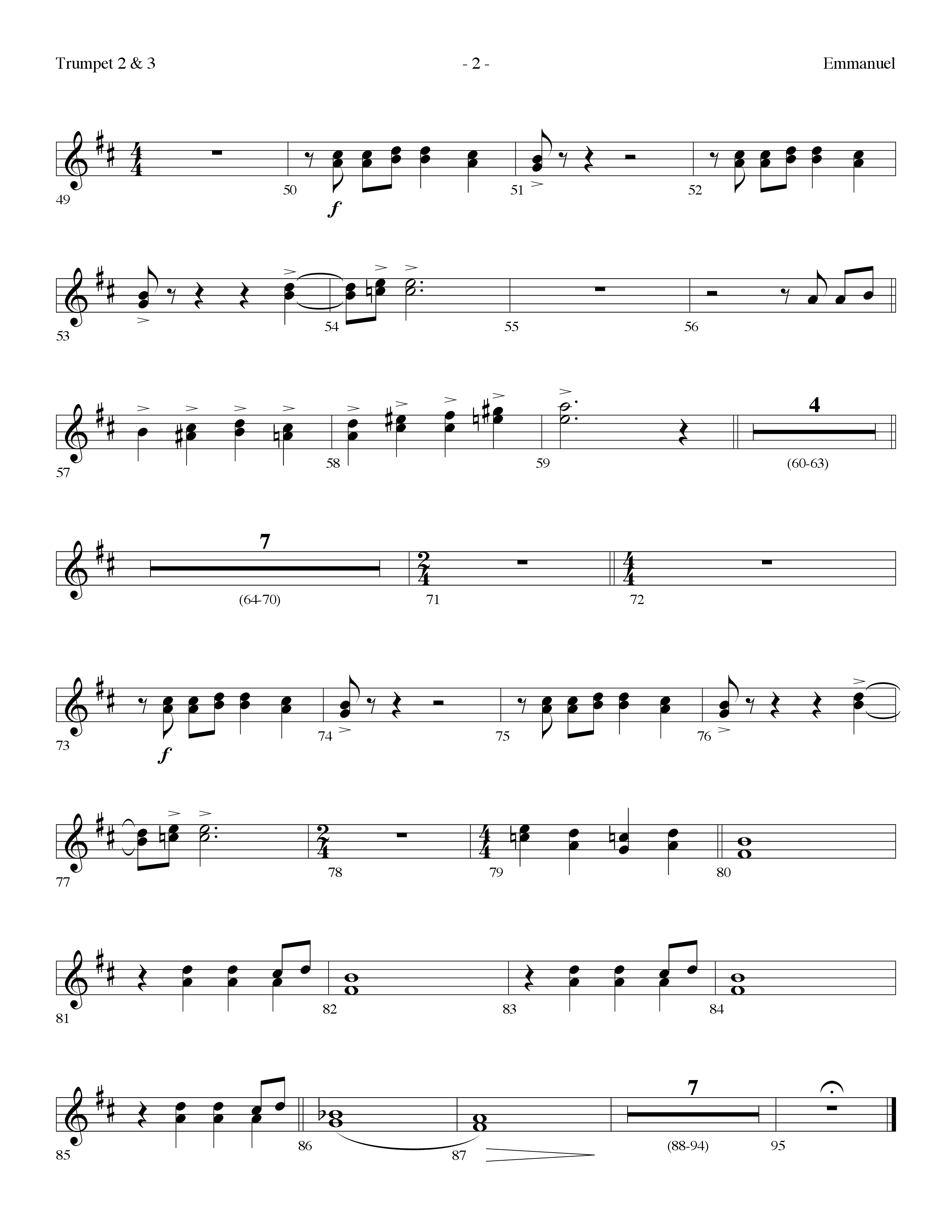Emmanuel (Choral Anthem SATB) Trumpet 2/3 (Lifeway Choral / Arr. Dennis Allen)