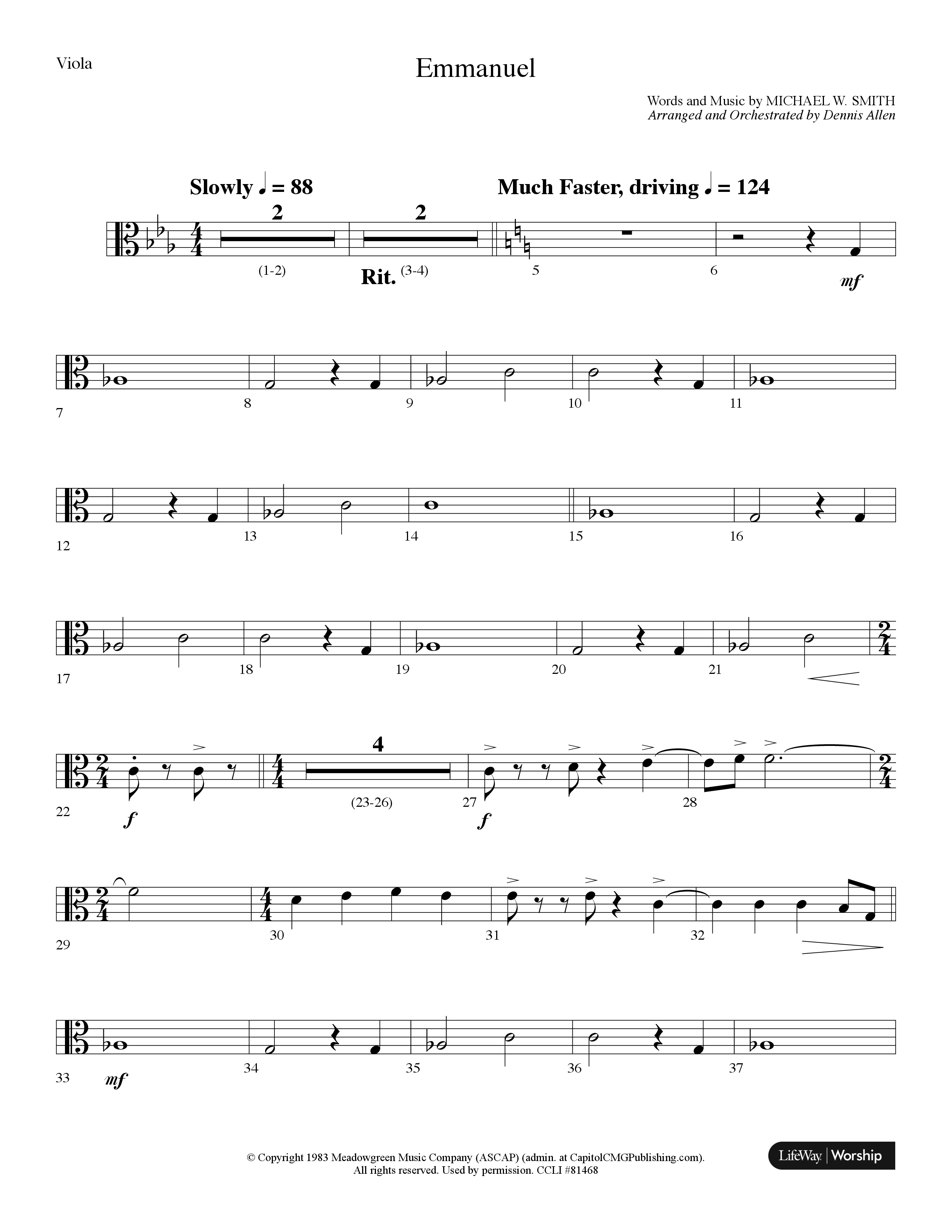 Emmanuel (Choral Anthem SATB) Viola (Lifeway Choral / Arr. Dennis Allen)