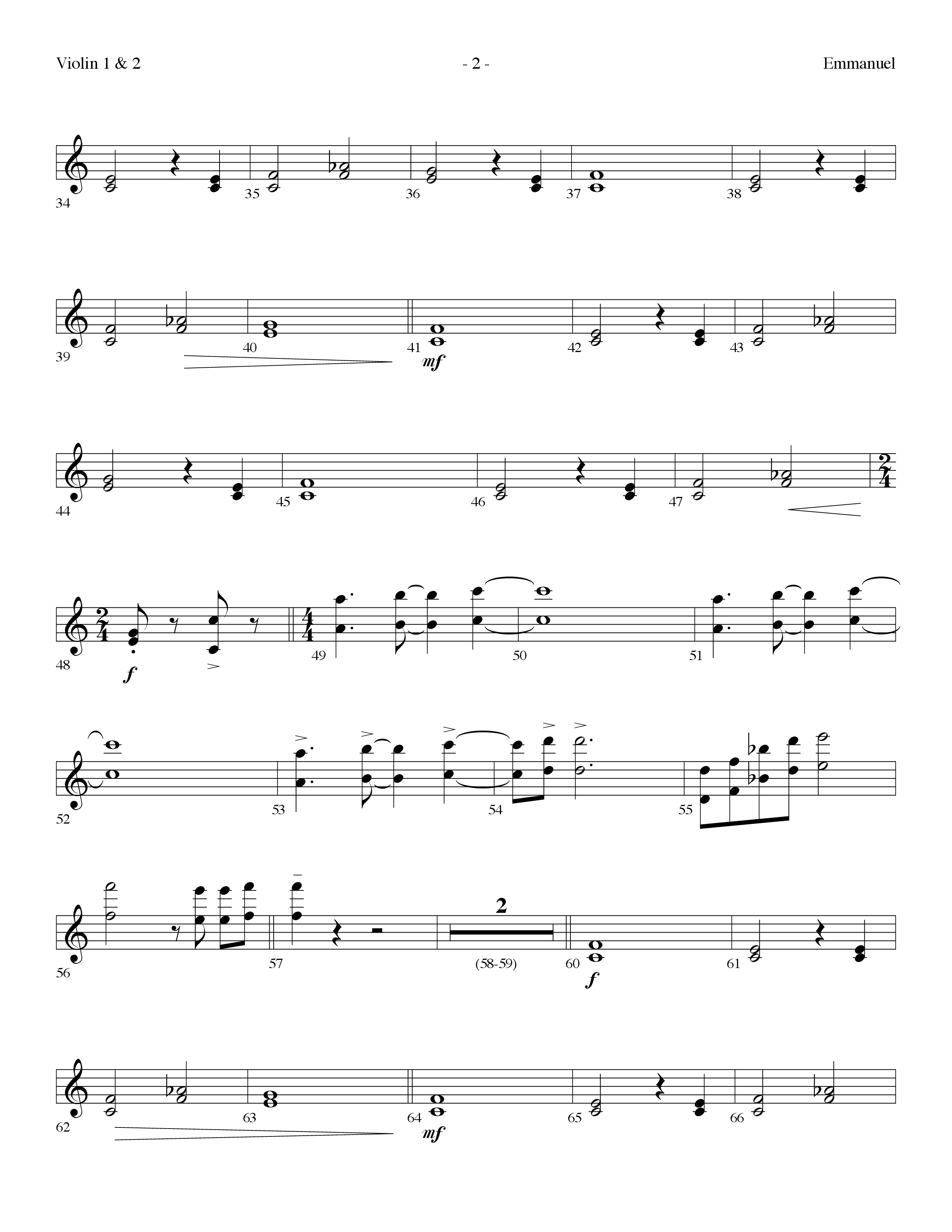 Emmanuel (Choral Anthem SATB) Violin 1/2 (Lifeway Choral / Arr. Dennis Allen)