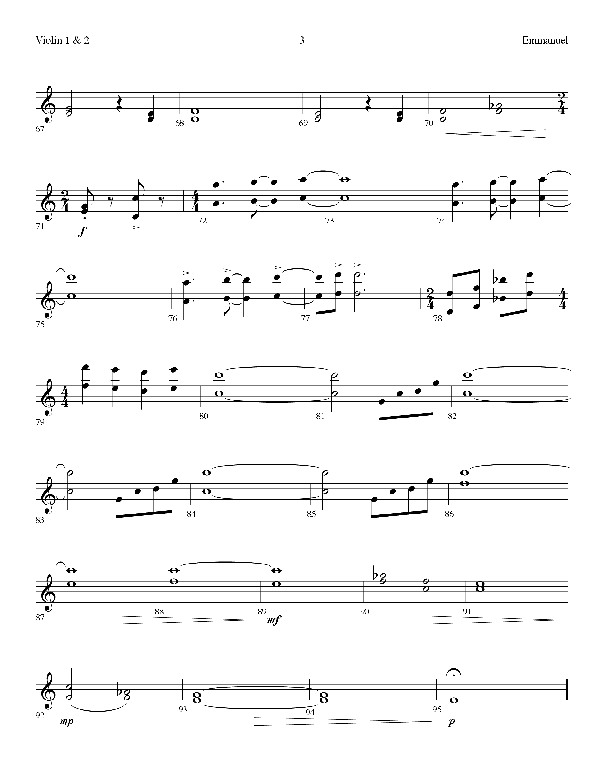 Emmanuel (Choral Anthem SATB) Violin 1/2 (Lifeway Choral / Arr. Dennis Allen)