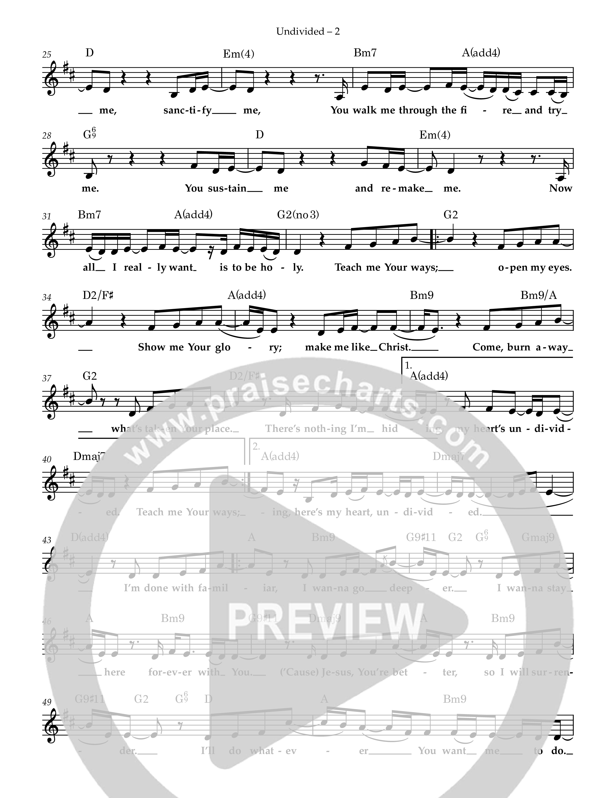 Undivided Lead Sheet Melody (Centricity Worship / Anna Byrd)